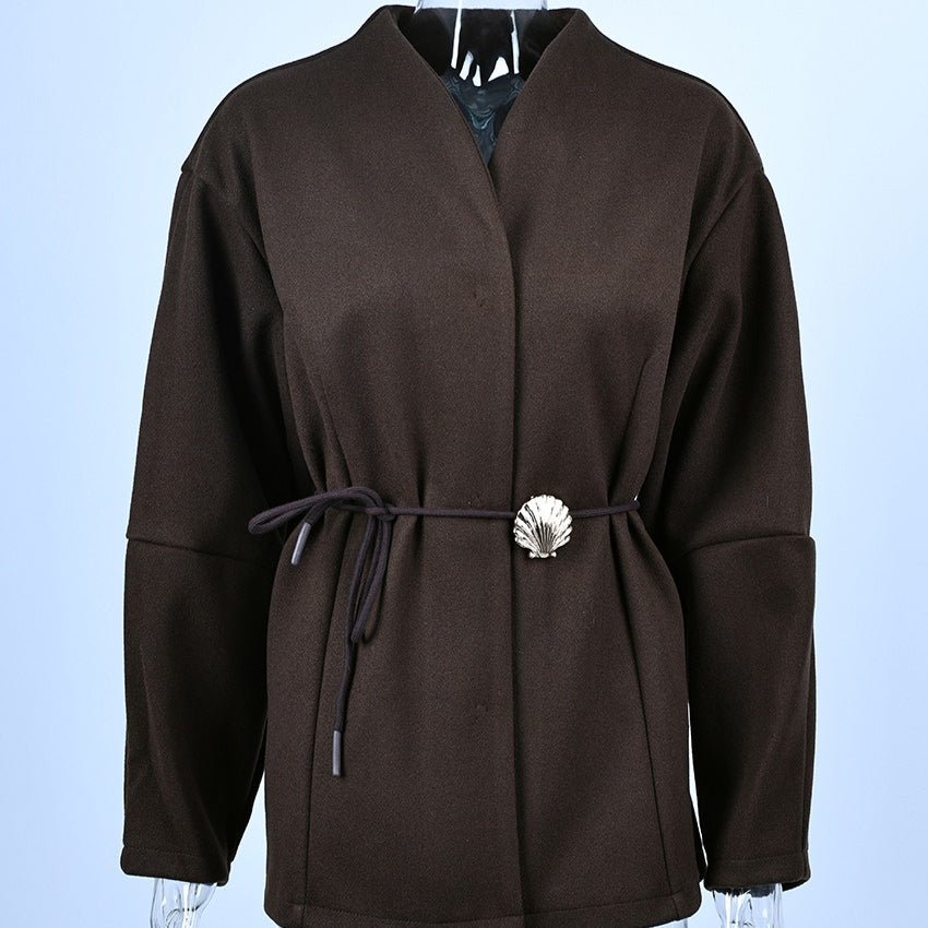 Belted Wool Coat with Shell Brooch(MS255)