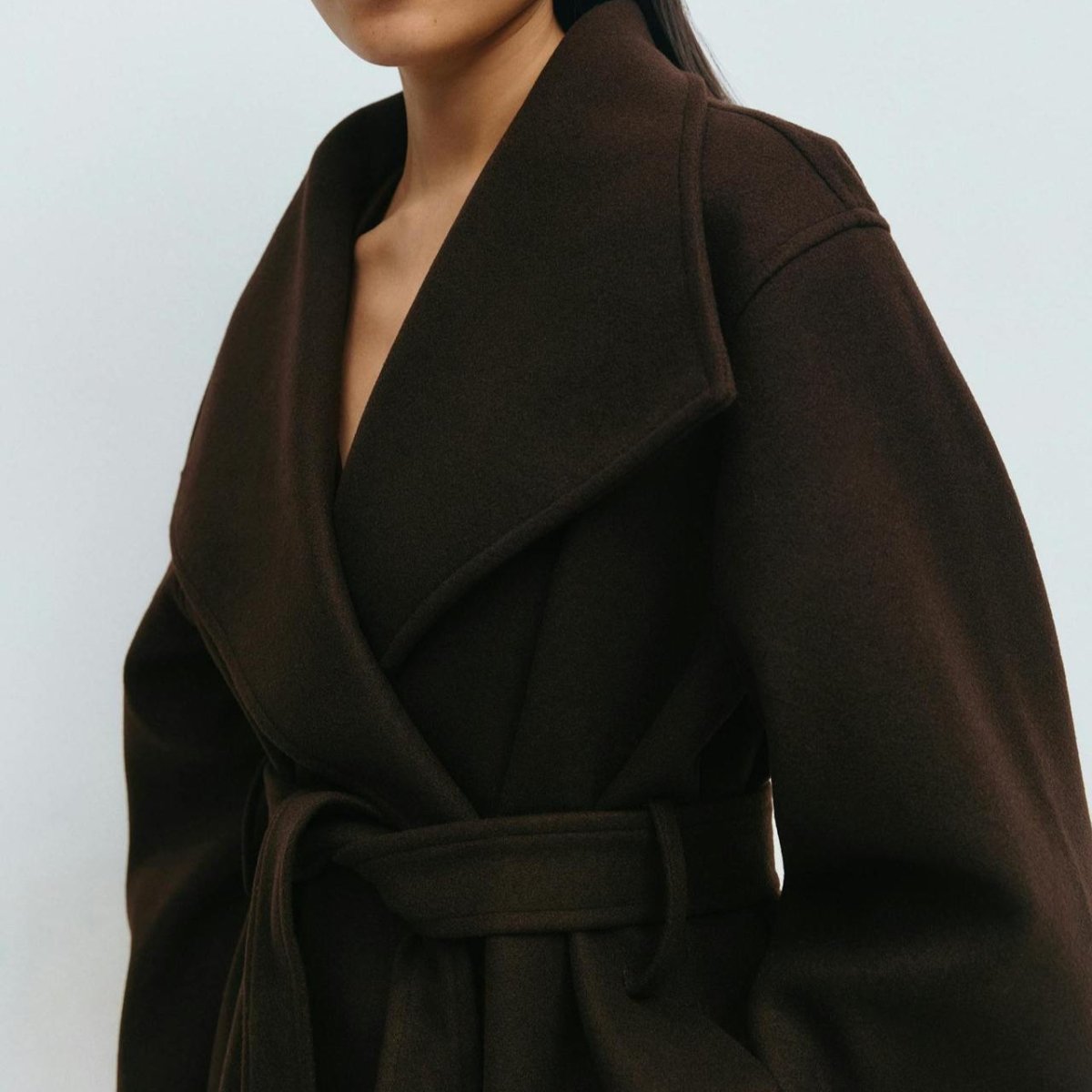 Belted Wrap Coat with Wide Collar | Double-Faced Wool Blend Jacket(MS254)
