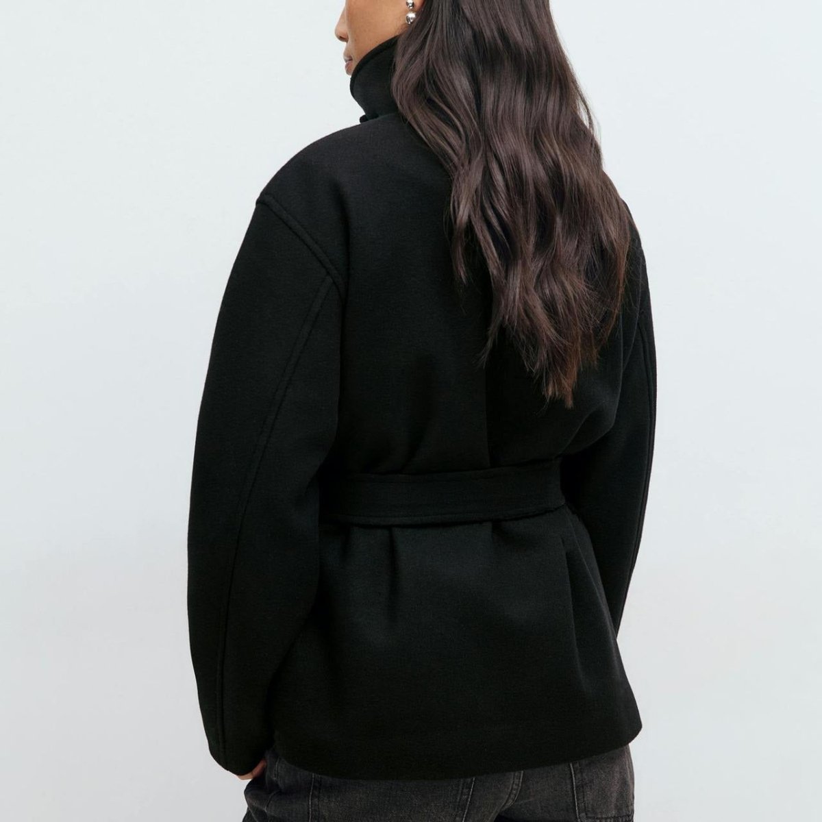 Belted Wrap Coat with Wide Collar | Double-Faced Wool Blend Jacket(MS254)