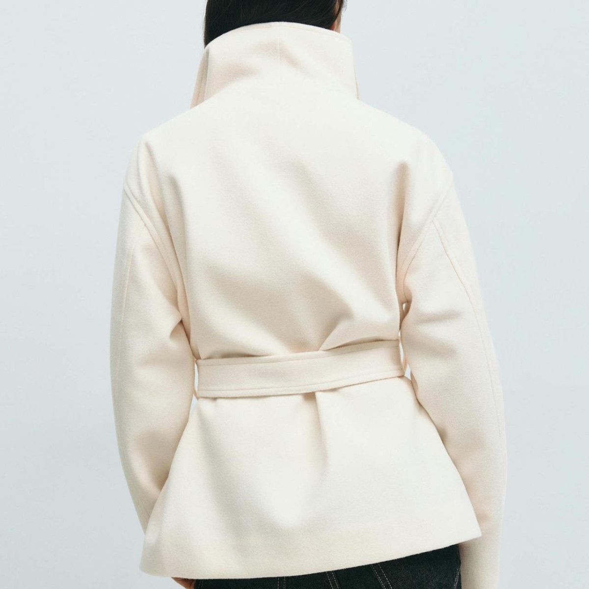 Belted Wrap Coat with Wide Collar | Double-Faced Wool Blend Jacket(MS254)