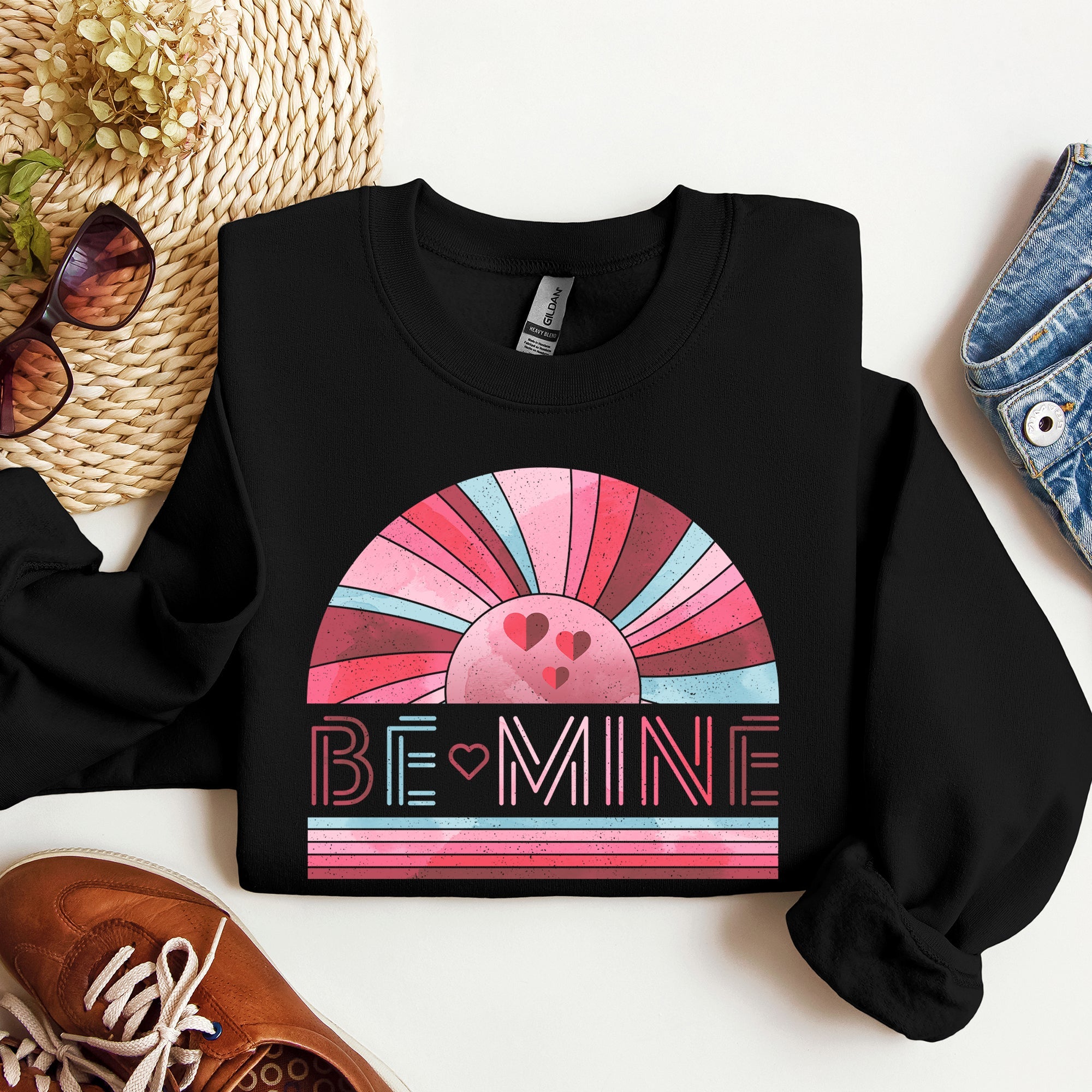 Be Mine Retro Sunset Valentine's Day Edition Artwork For Lovers Collection Sweatshirt