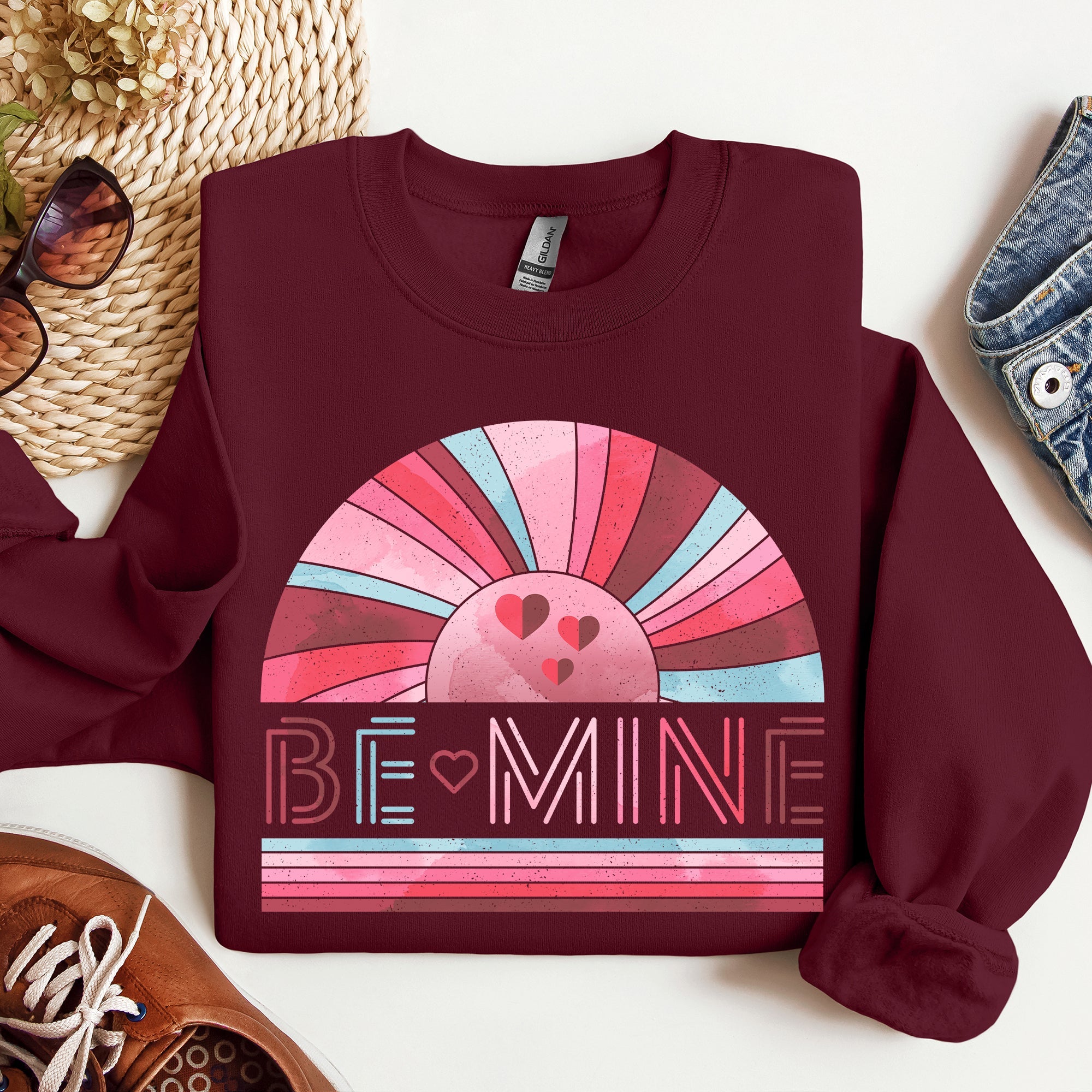 Be Mine Retro Sunset Valentine's Day Edition Artwork For Lovers Collection Sweatshirt