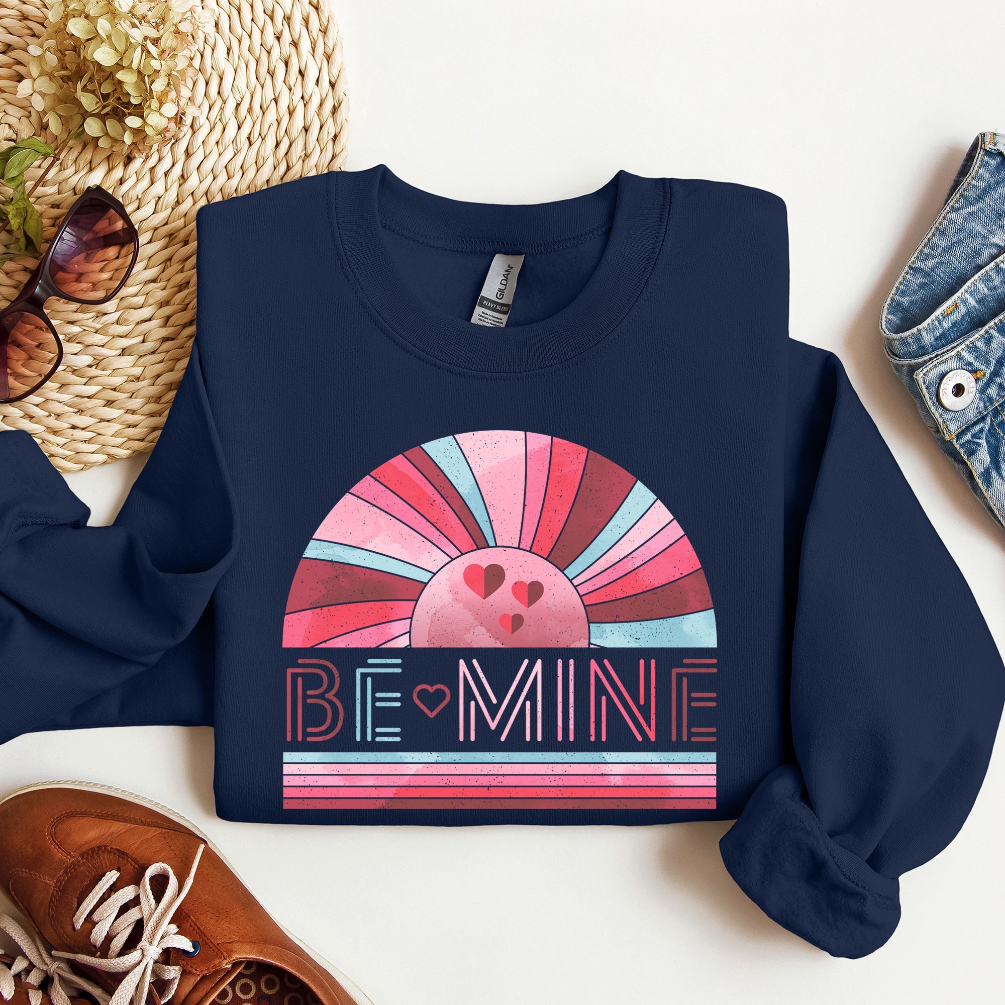 Be Mine Retro Sunset Valentine's Day Edition Artwork For Lovers Collection Sweatshirt