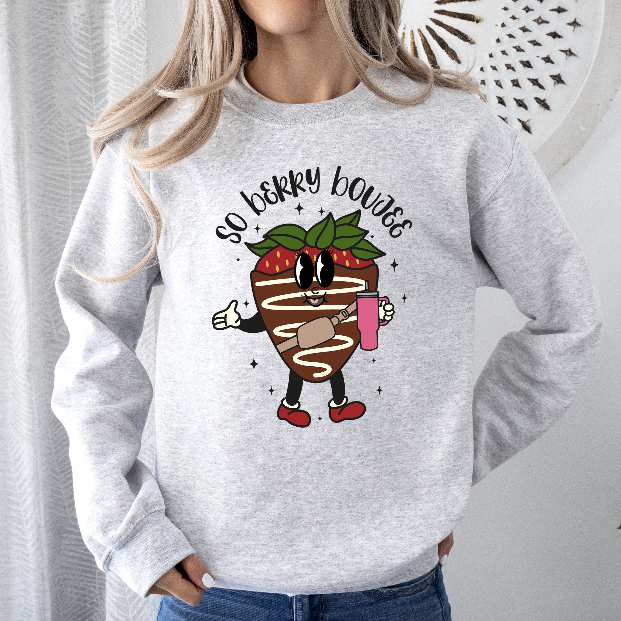 So Berry Boujee Chocolate Strawberry Bougie Print Cozy Luxe Weekend Wear Sweatshirt