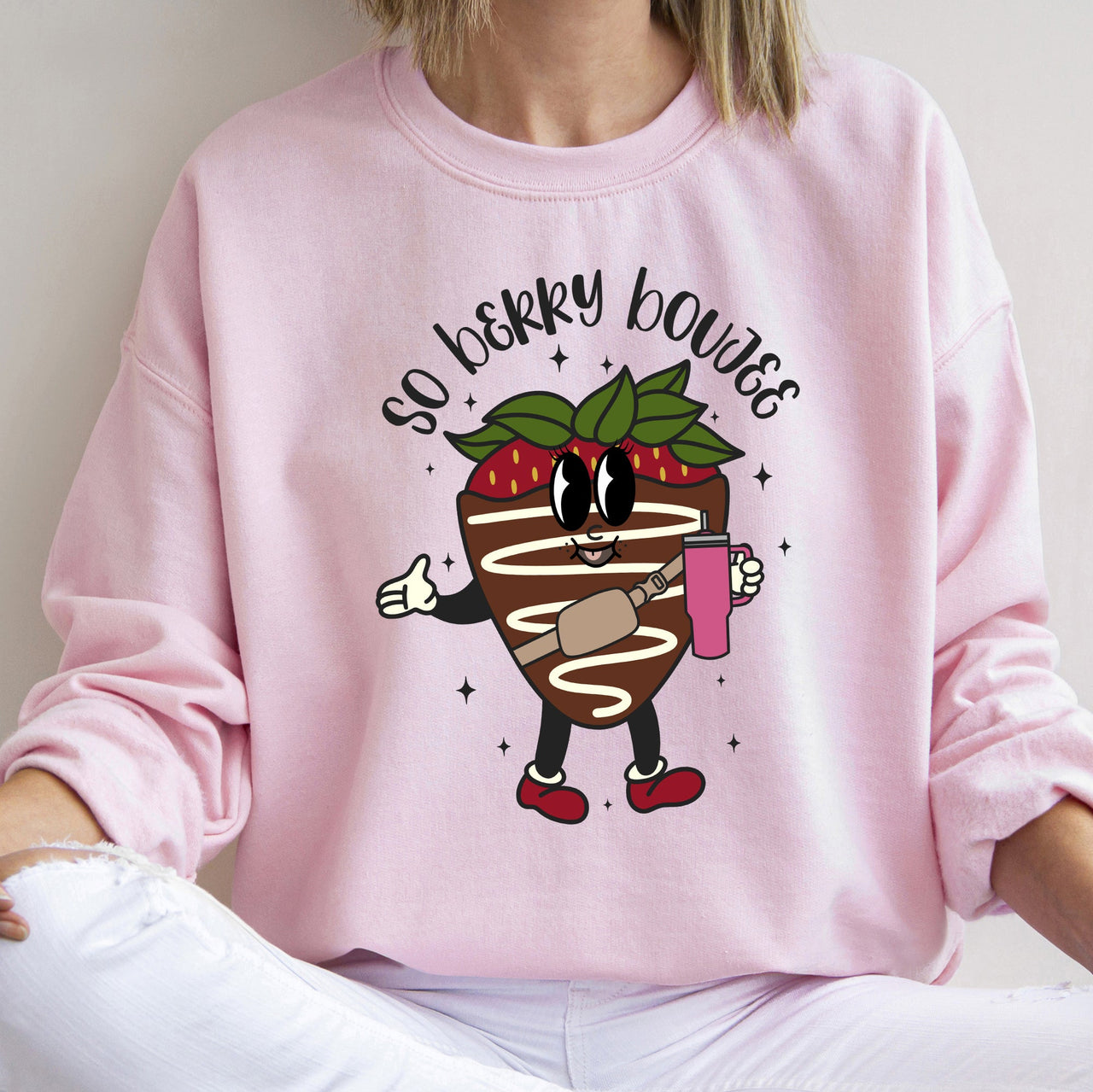 So Berry Boujee Chocolate Strawberry Bougie Print Cozy Luxe Weekend Wear Sweatshirt
