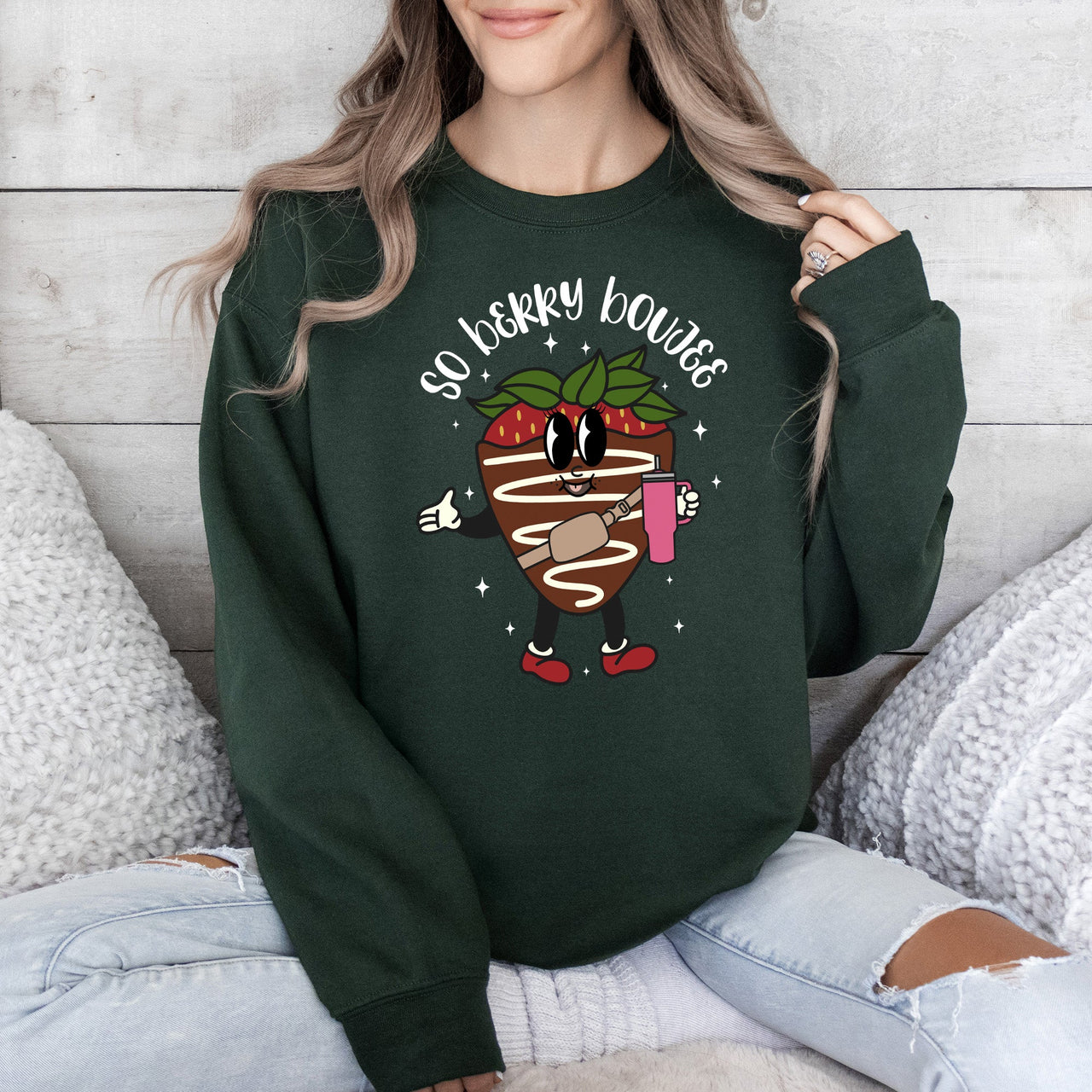 So Berry Boujee Chocolate Strawberry Bougie Print Cozy Luxe Weekend Wear Sweatshirt