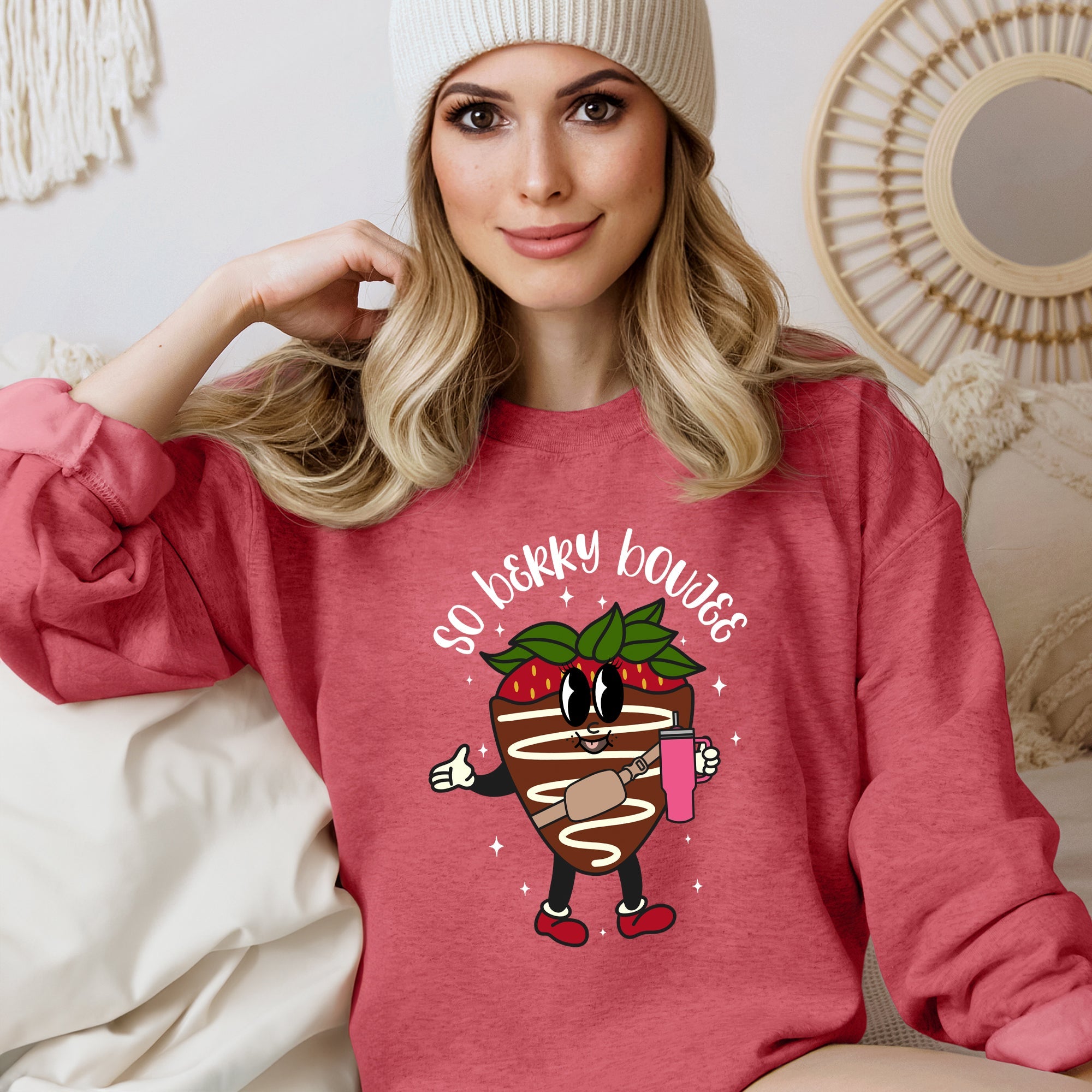 So Berry Boujee Chocolate Strawberry Bougie Print Cozy Luxe Weekend Wear Sweatshirt