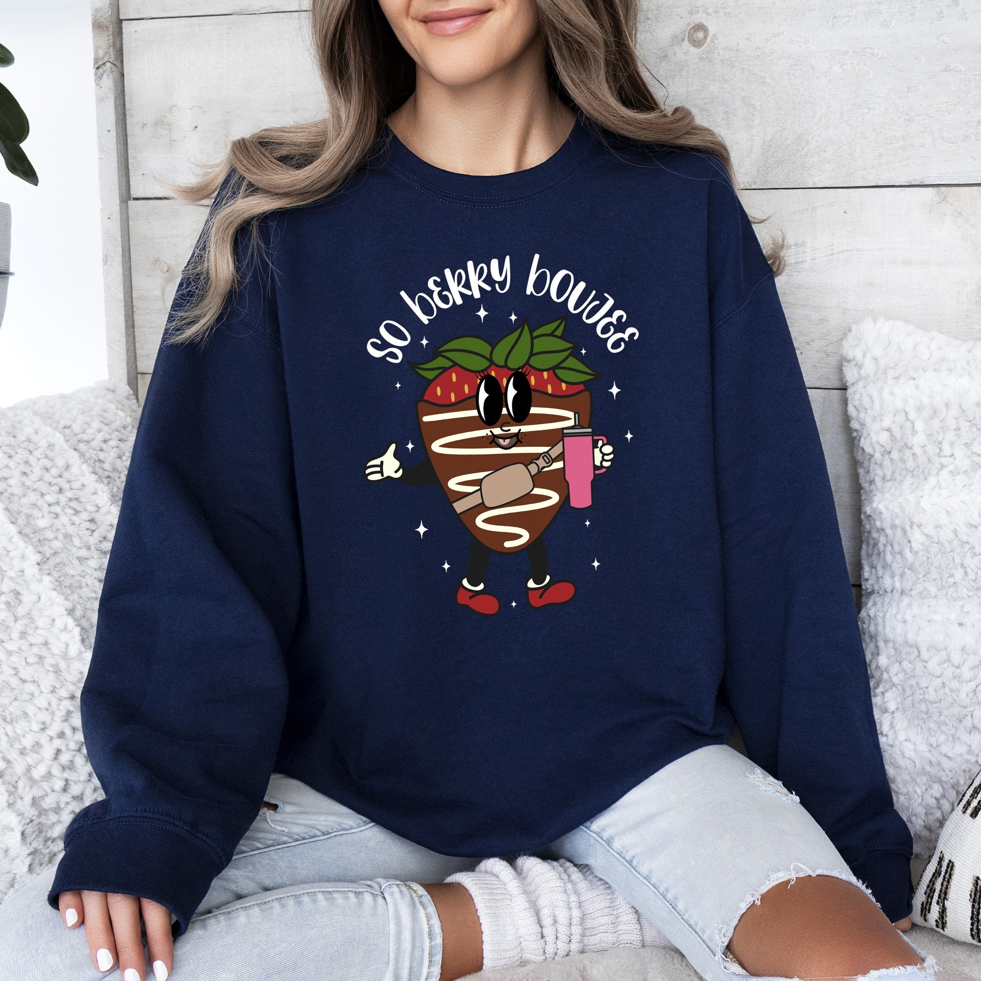 So Berry Boujee Chocolate Strawberry Bougie Print Cozy Luxe Weekend Wear Sweatshirt