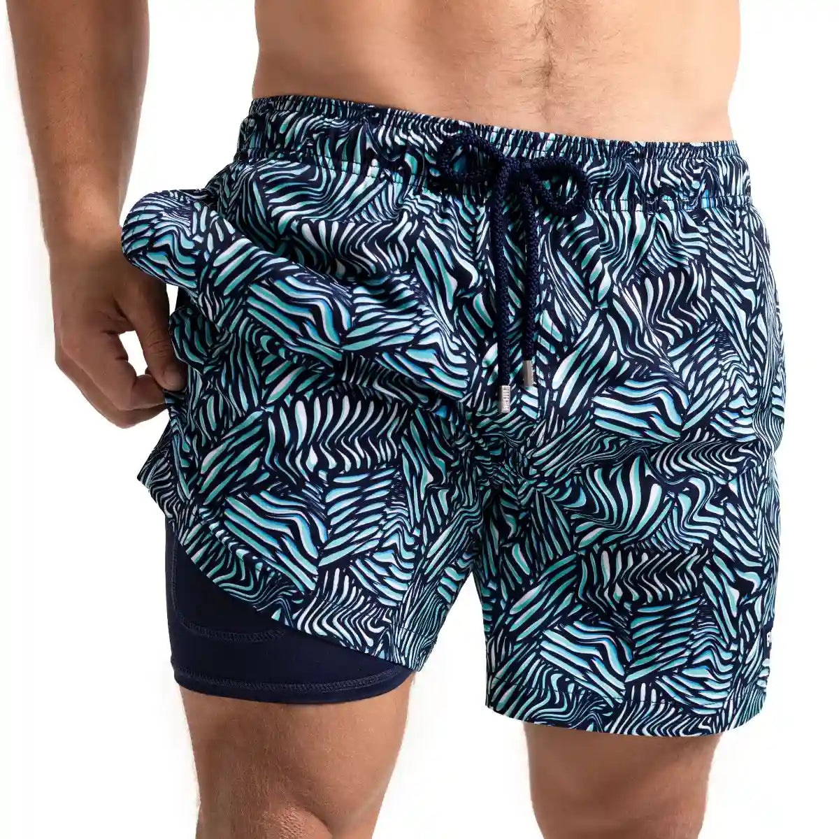 Men’s Premium Compression-Lined Hybrid Shorts – Beta Blue