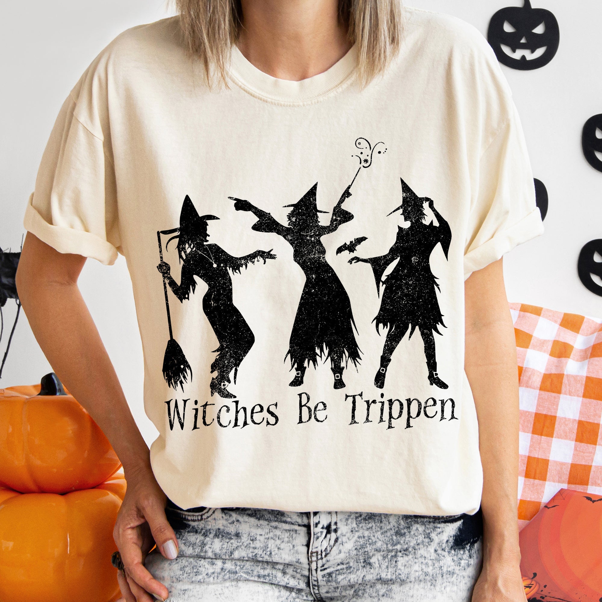Witches Be Trippin Halloween Night Vibes Limited Edition Seasonal Release Comfort Colors Tee