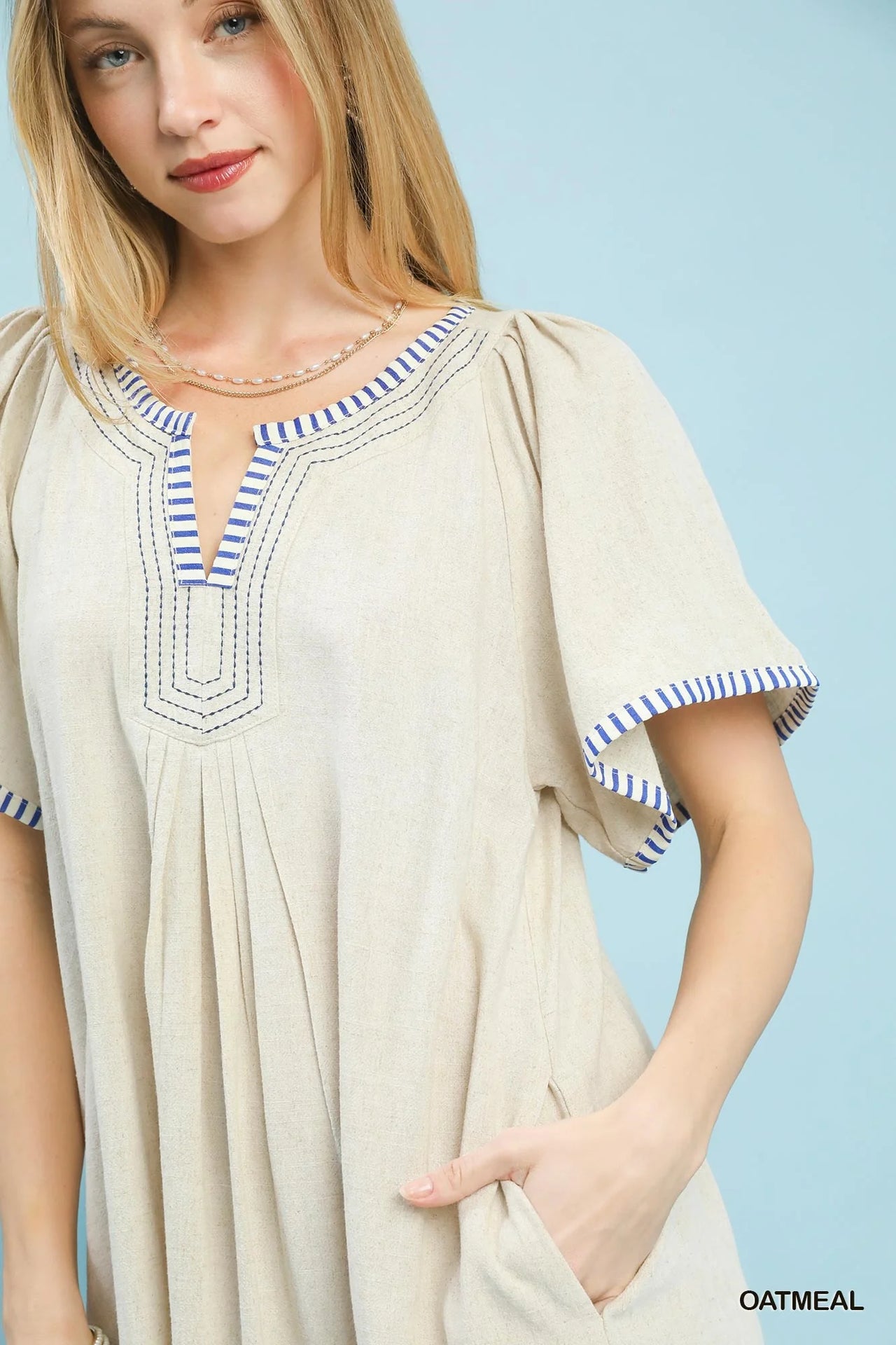 Umgee Linen Trim Tunic Dress