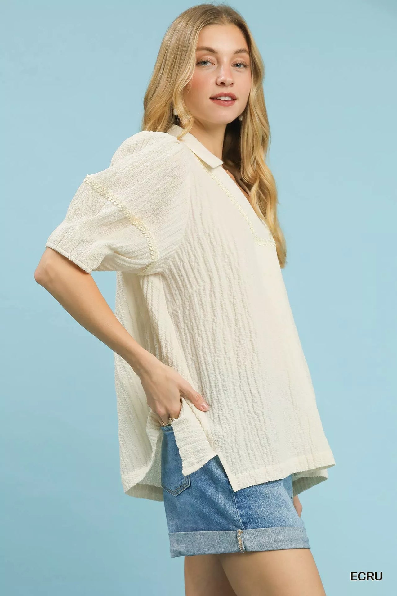 Umgee Textured Puff Sleeve Blouse