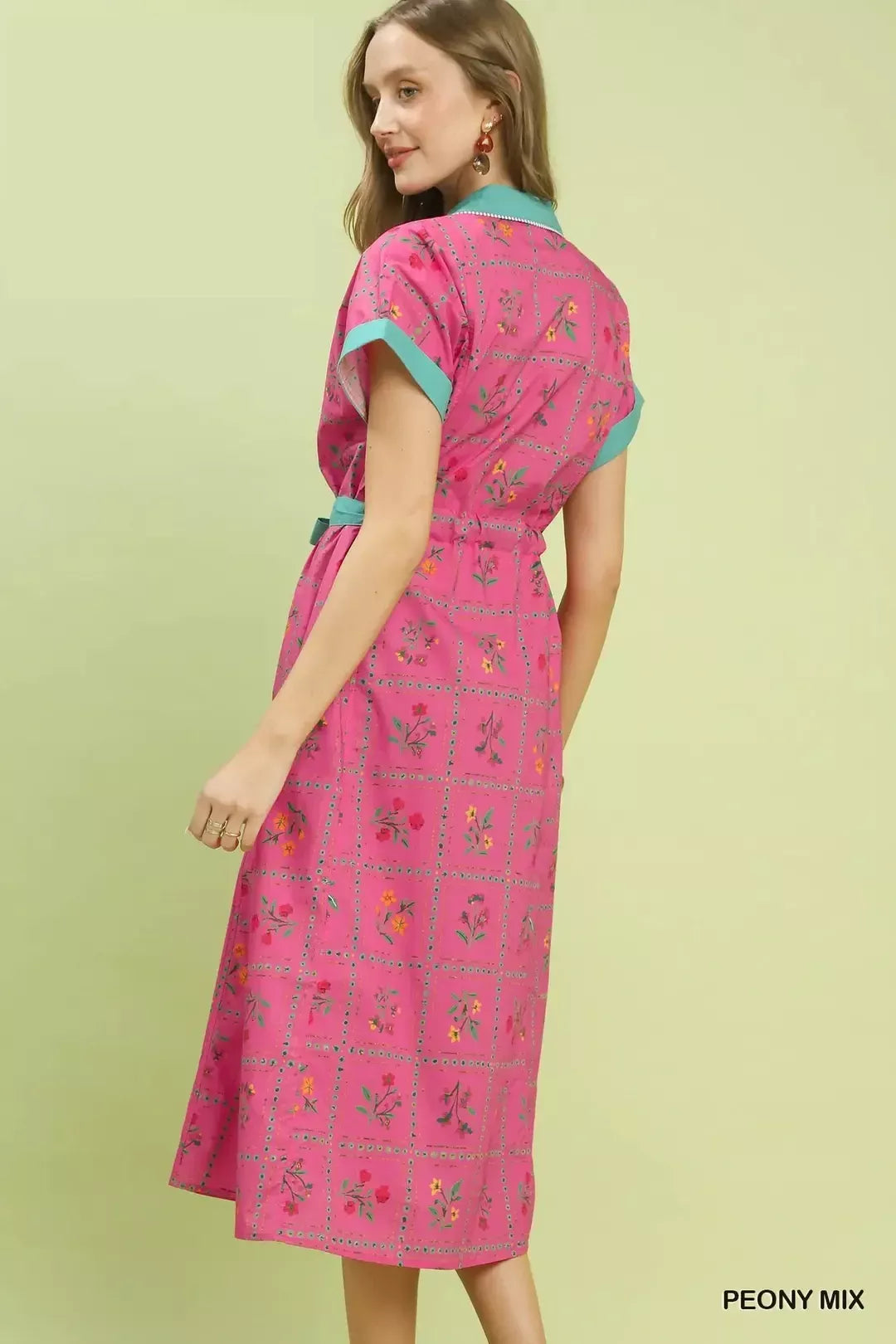 Umgee Mix Floral Button-Front Midi Dress