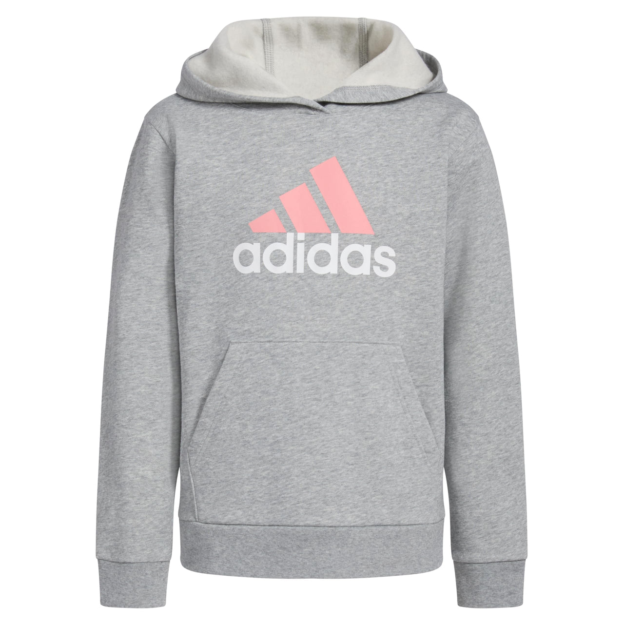 adidas Girls Long Sleeve Graphic Fleece Hooded Pullover Medium Grey Heather Pastel