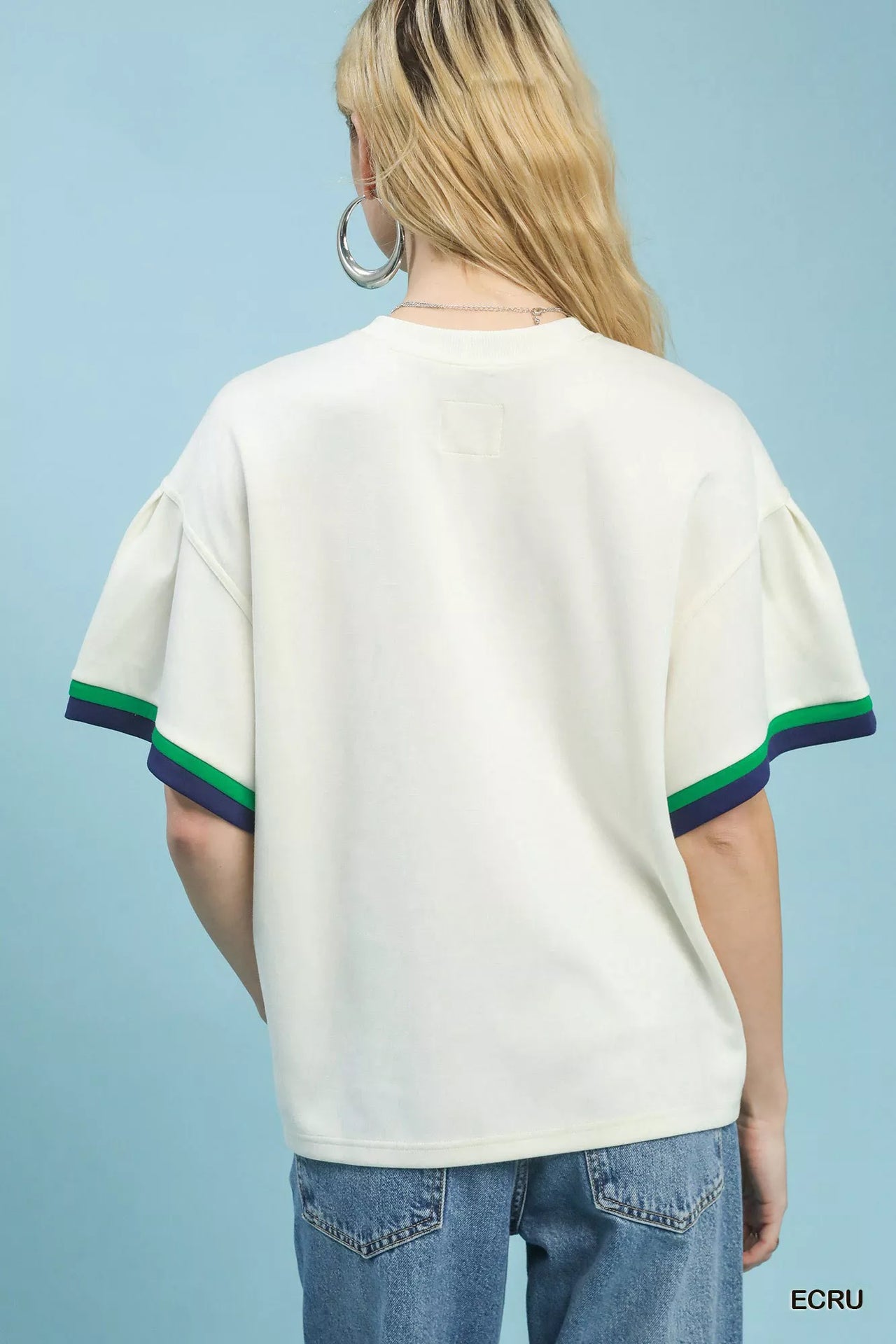 Umgee Contrast Trim Bell Sleeve Top