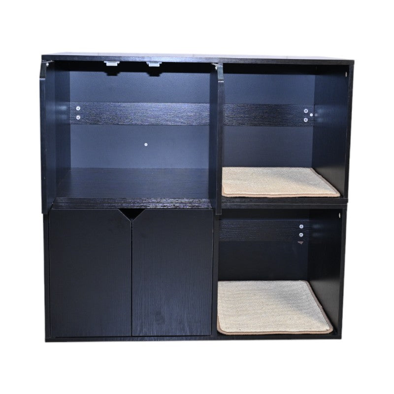 35.83' Cat Litter Box Enclosure Hidden Furniture (Scratch Pad Included), Modern Black Cat House with Corrugated Cardboard Scratching Pad - 35.83' x 20.47' x 17.05', 52 lbs