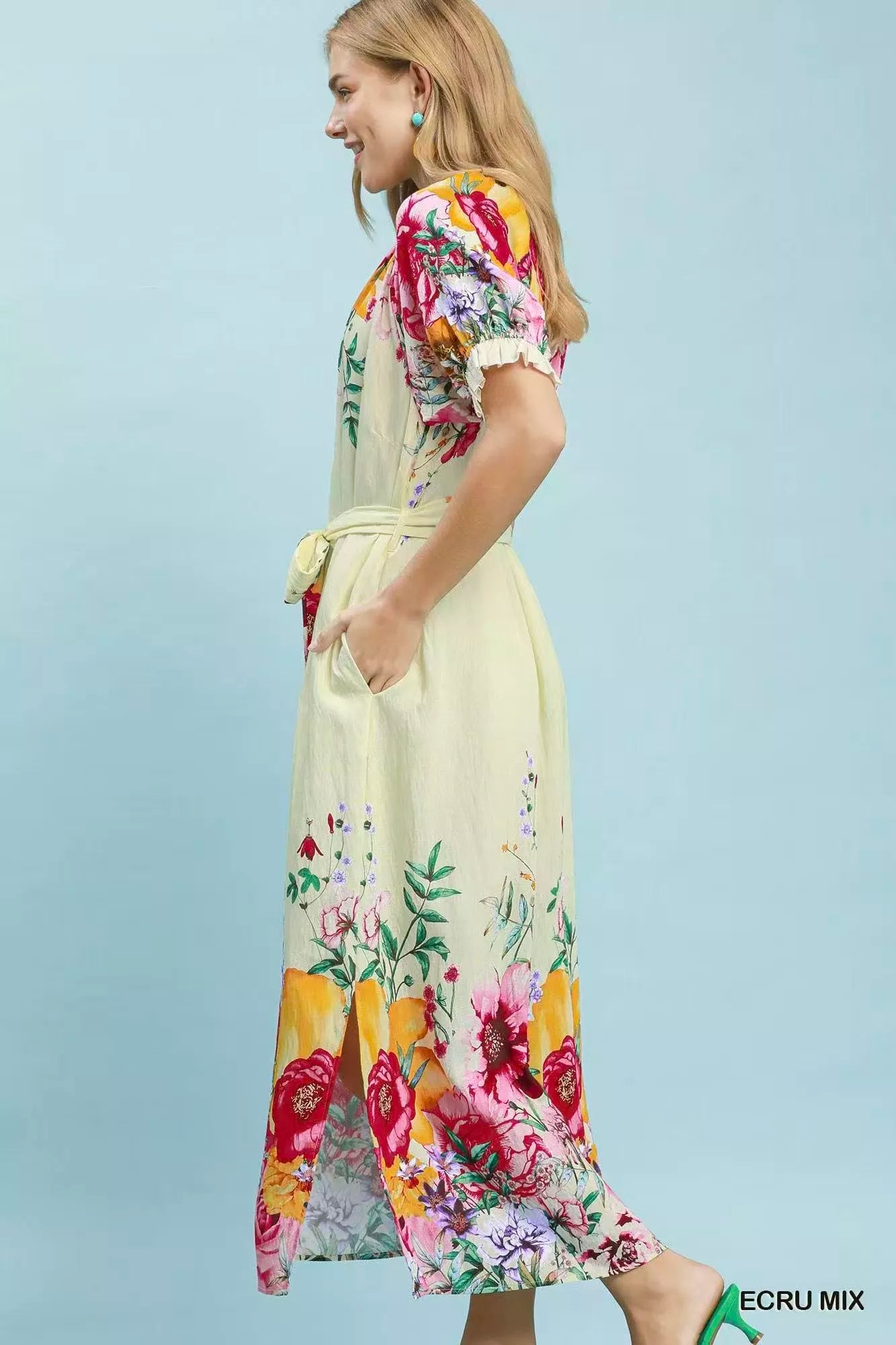 Umgee Mix Floral Border Print Midi Dress