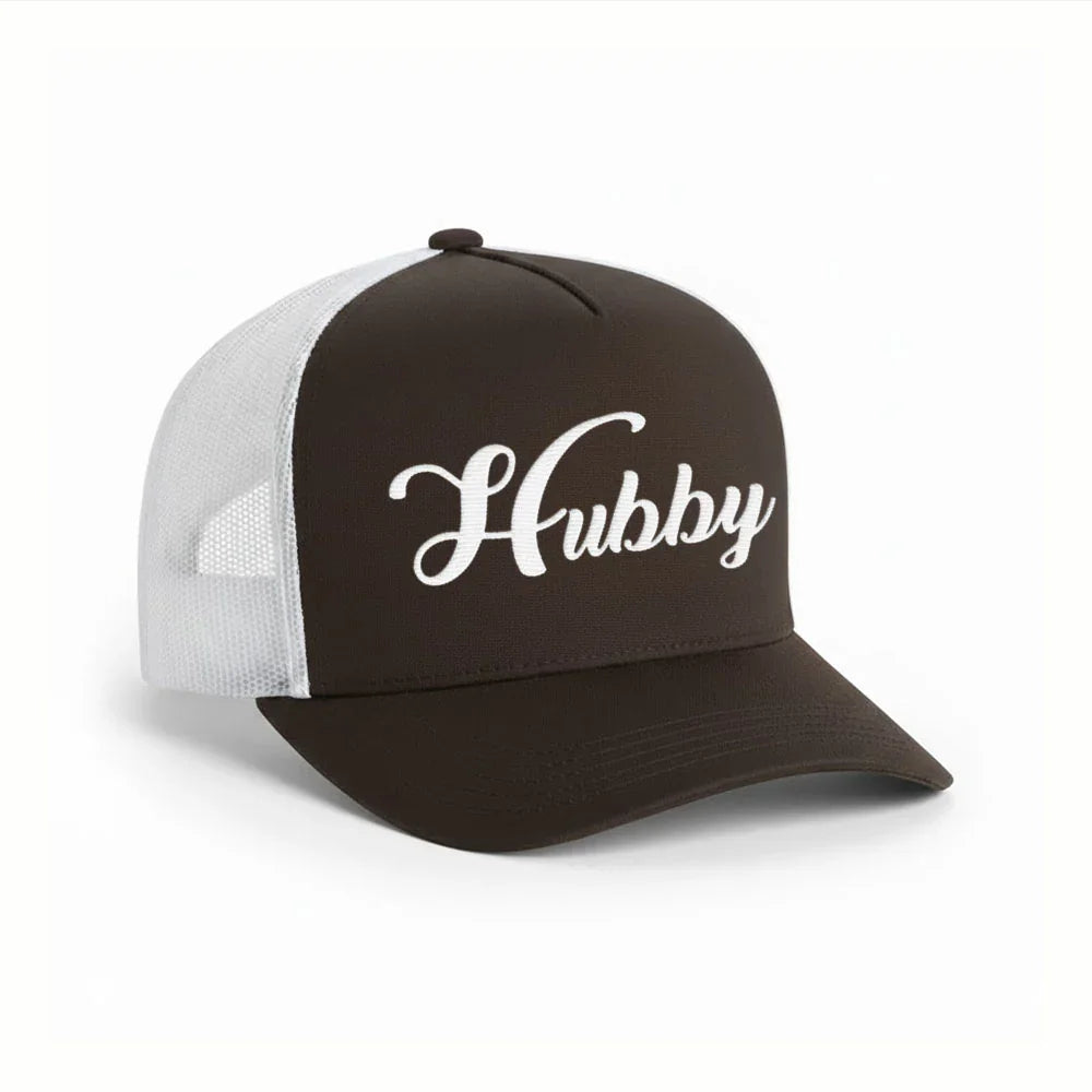 Embroidered Hubby Trucker Hat – Classic Mesh Cap for Wedding or Anniversary