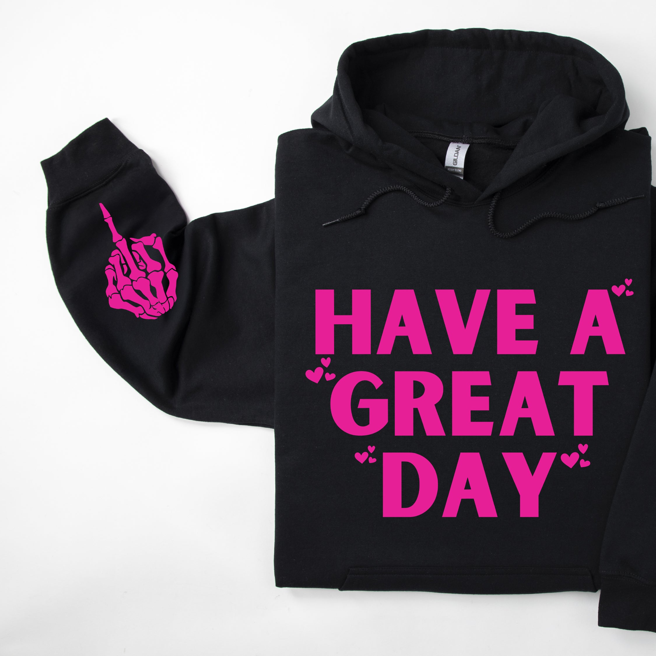 Have A Great Day Skeleton Middle Finger Sleeve Graphic Cheeky Unapologetic Hoodie