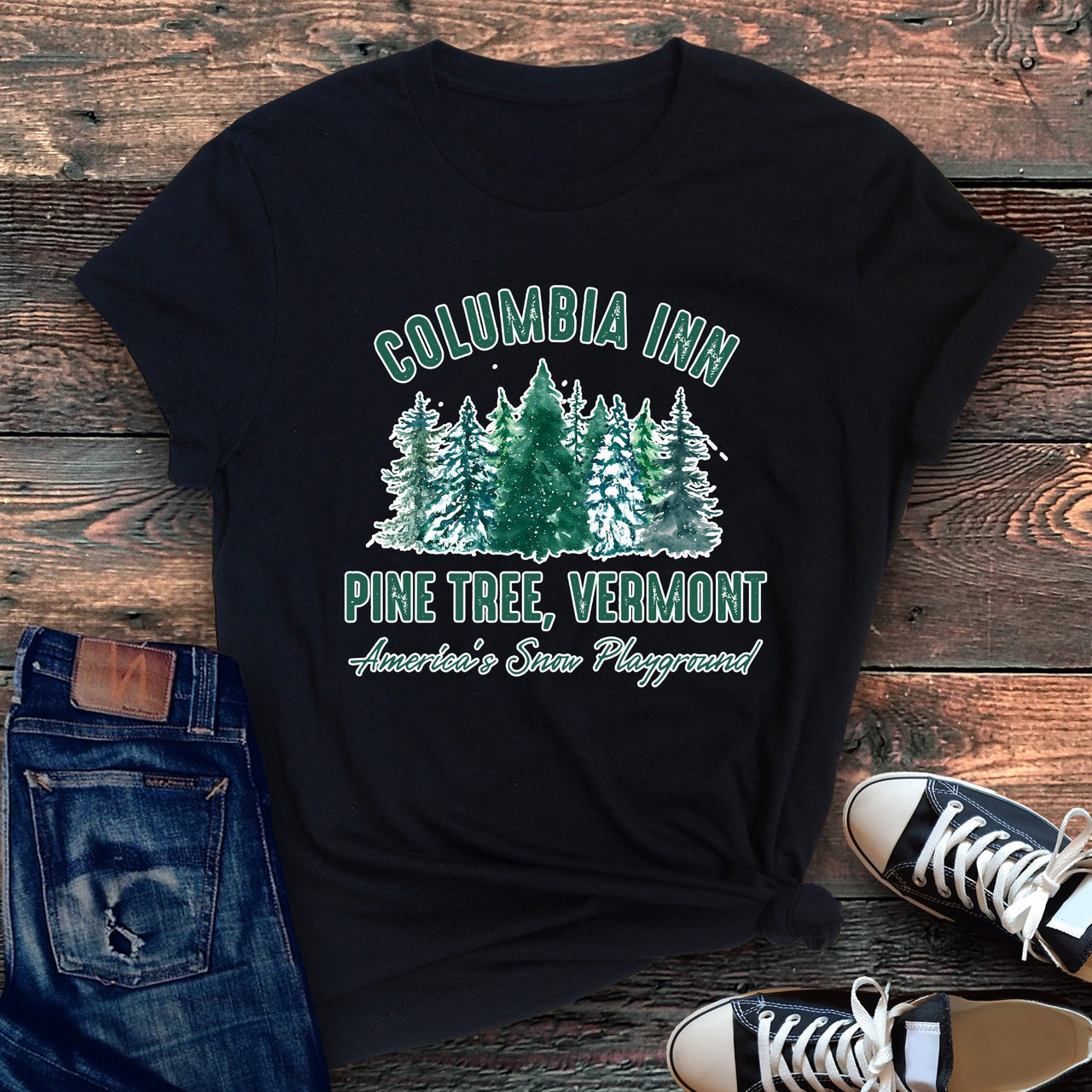 Columbia Inn White Christmas Movie Classic Musical Showtune Nostalgia Holiday Film Graphic Tee