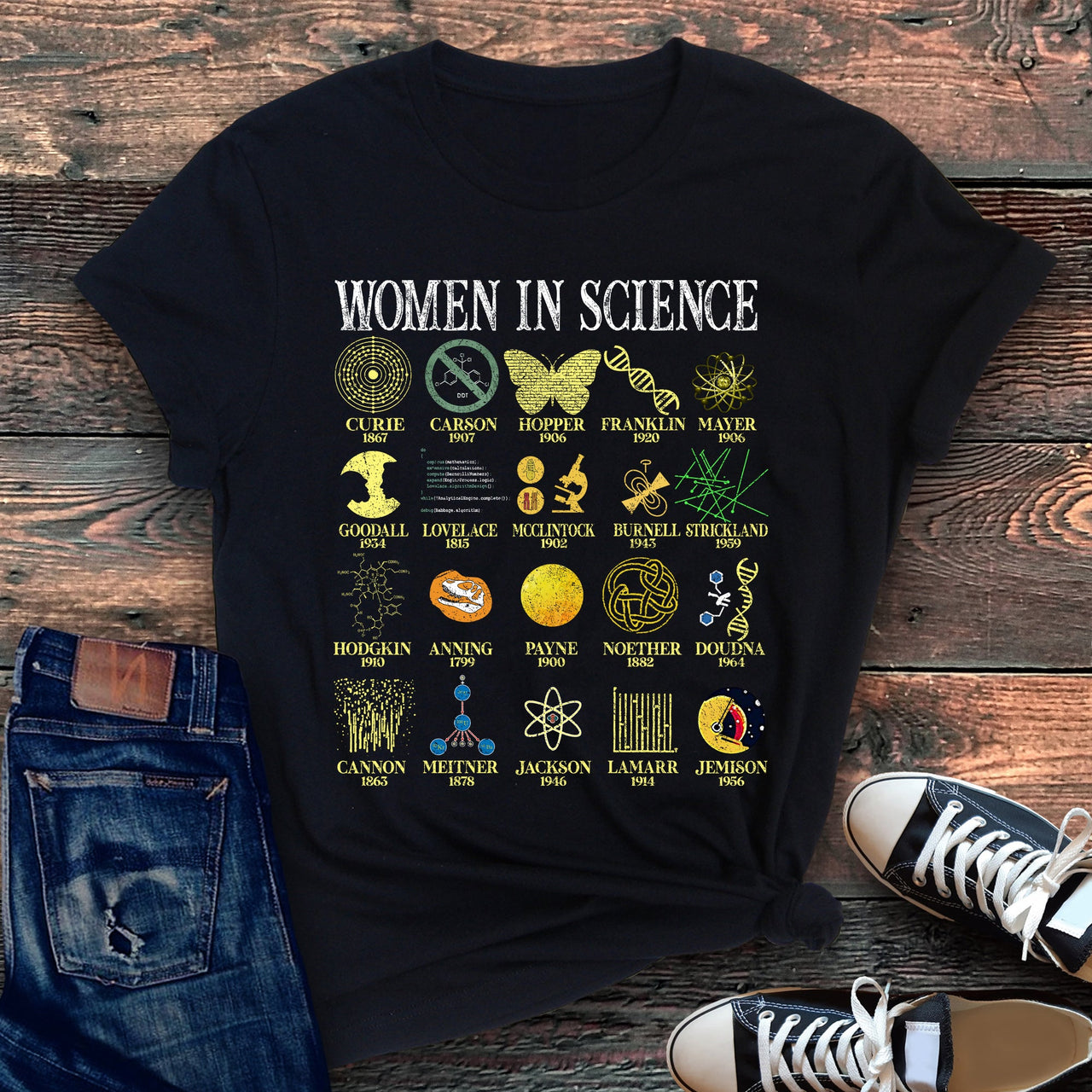 Women In Science STEM Teacher Illustrated Design For Educators And Students Graphic Tee