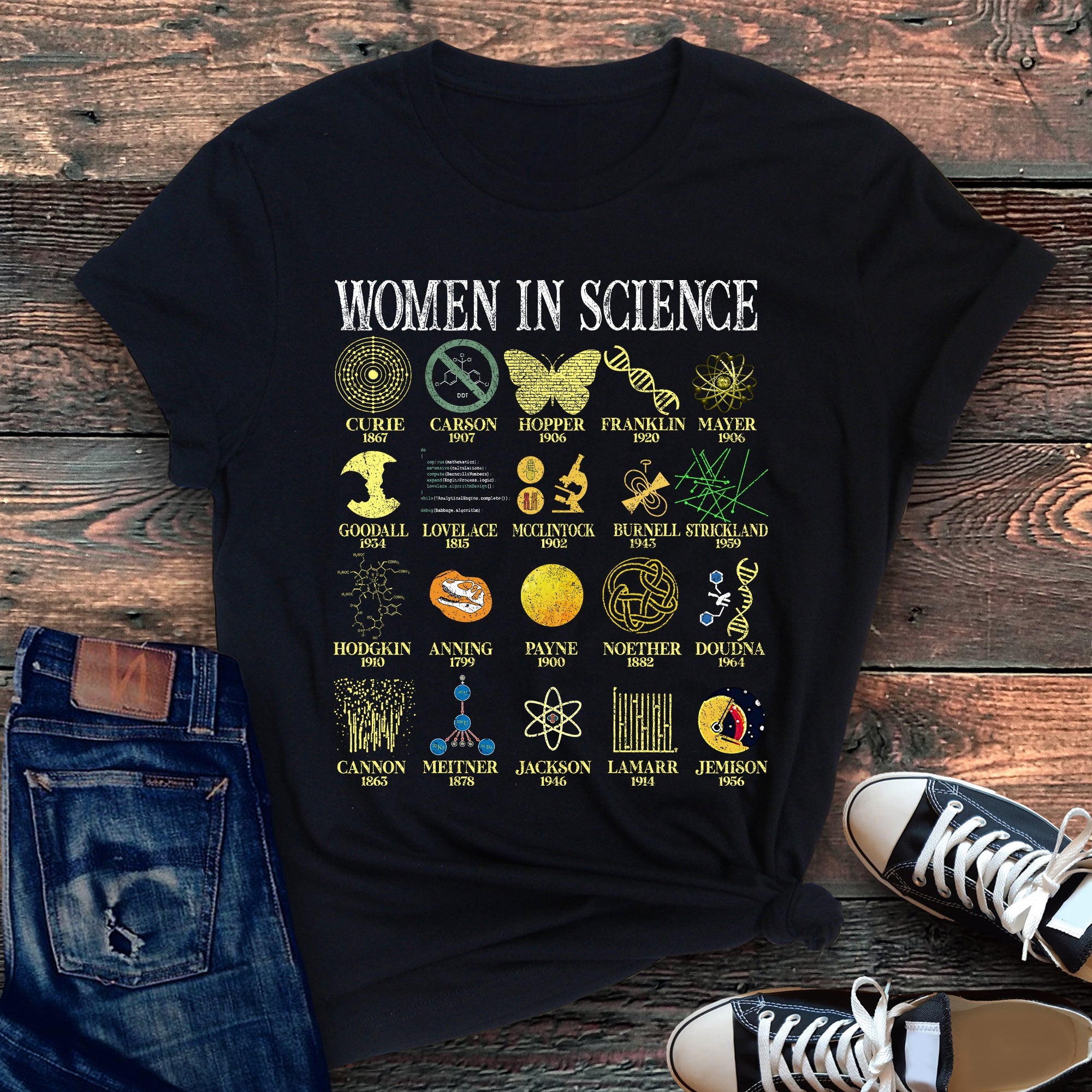 Women In Science STEM Teacher Illustrated Design For Educators And Students Graphic Tee