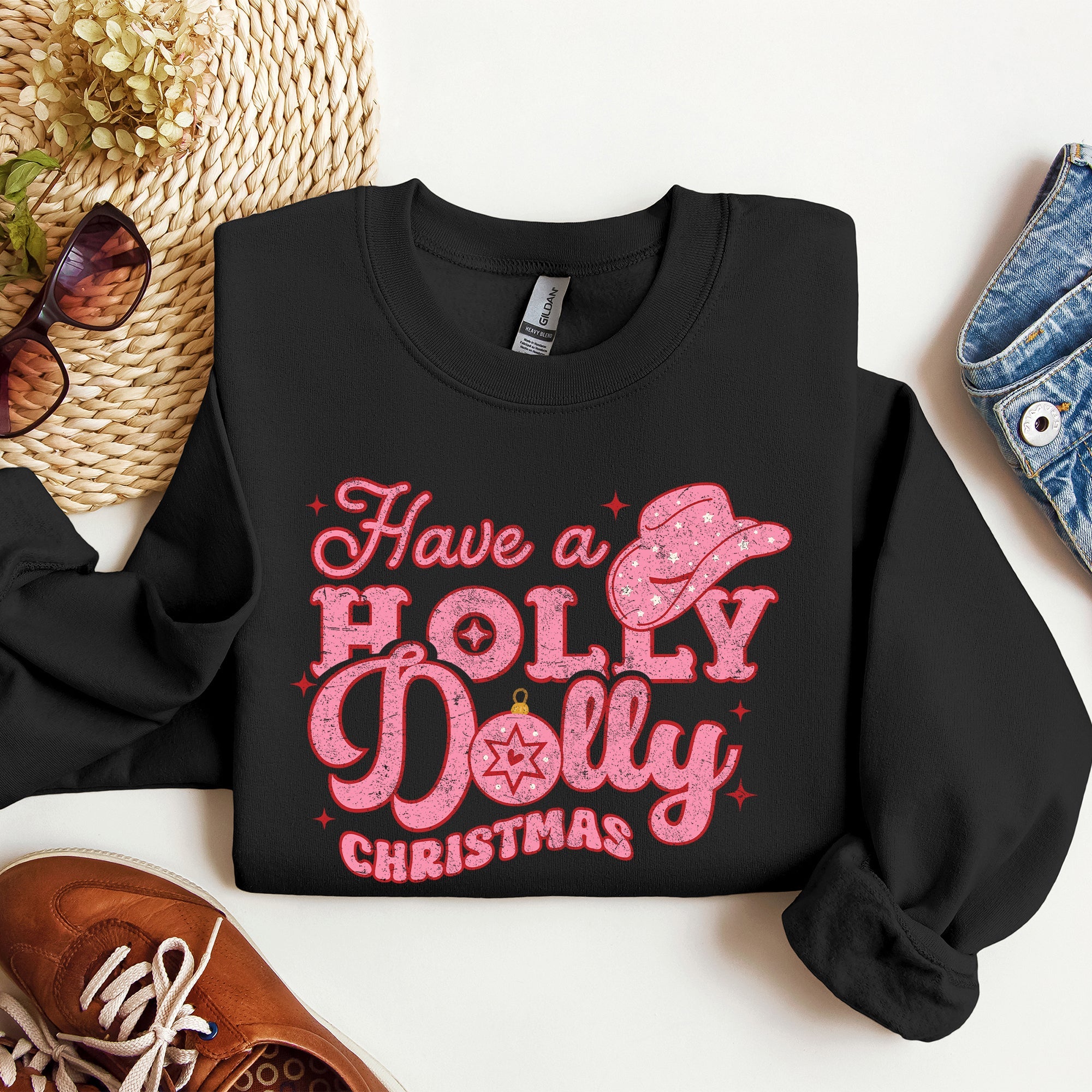 Holly Dolly Christmas Country Music Holiday Cheer Festive Cozy Vibe Graphic Sweatshirt