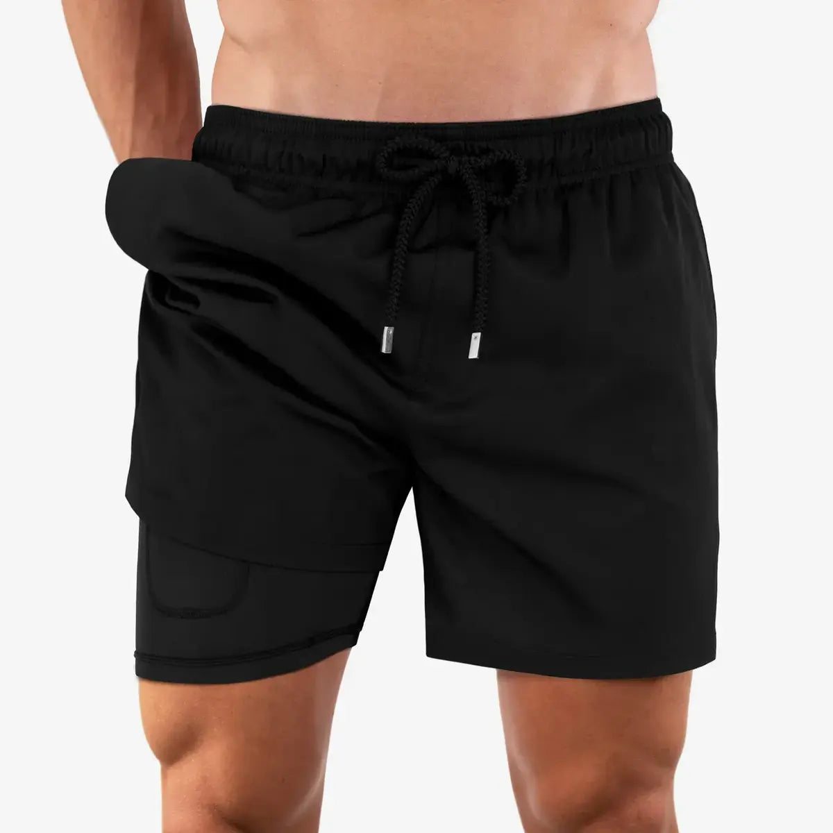Men’s Premium Compression-Lined Hybrid Shorts – Black Onyx