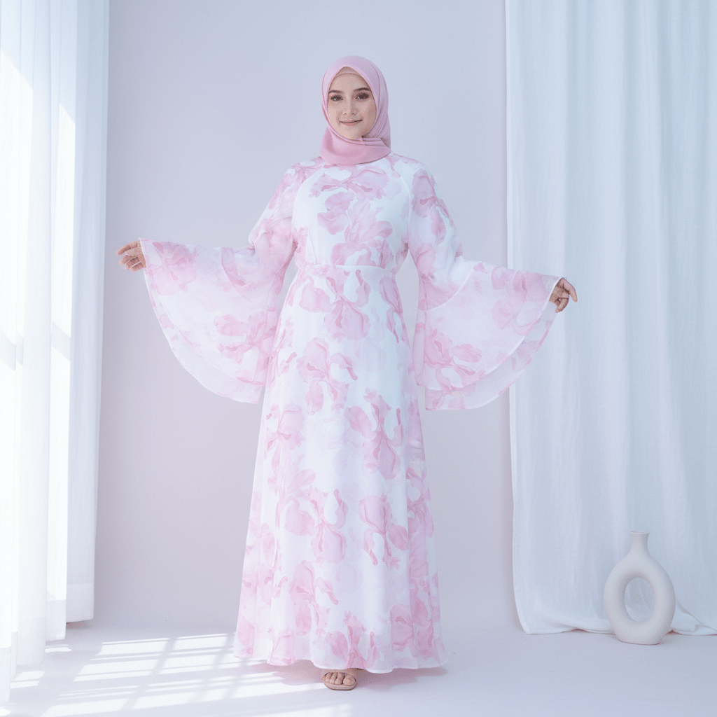 Blossom Printed Chiffon Abaya | Flared Sleeve Abaya (MA149)