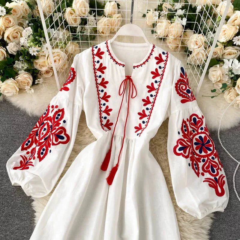 Bohemian Embroidered Linen-Look Maxi Dress(MS460)