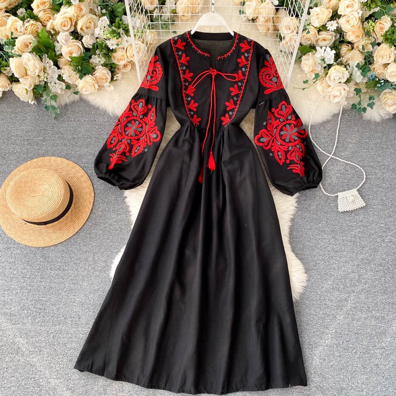 Bohemian Embroidered Linen-Look Maxi Dress(MS460)
