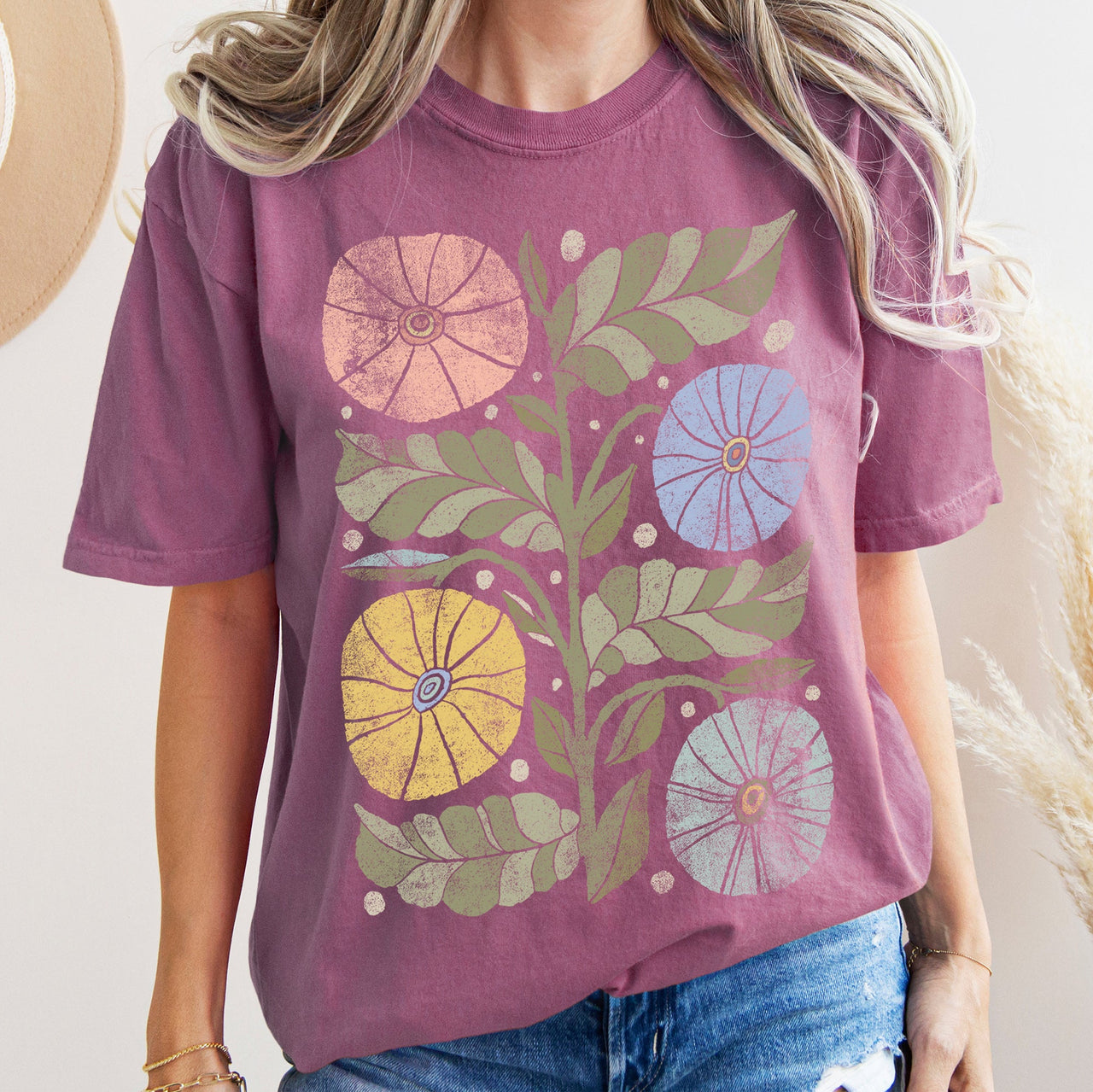 Boho Folk Art Chic Flower Comfort Colors Tee