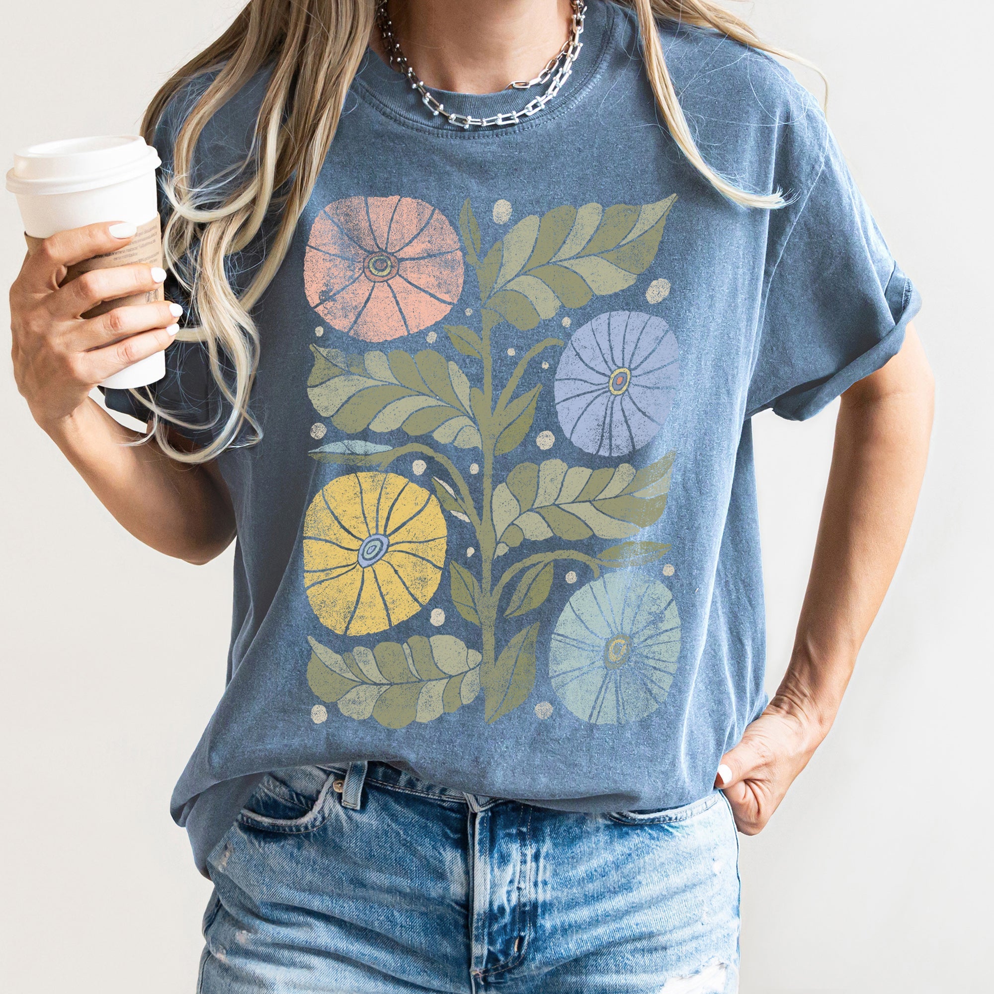 Boho Folk Art Chic Flower Comfort Colors Tee