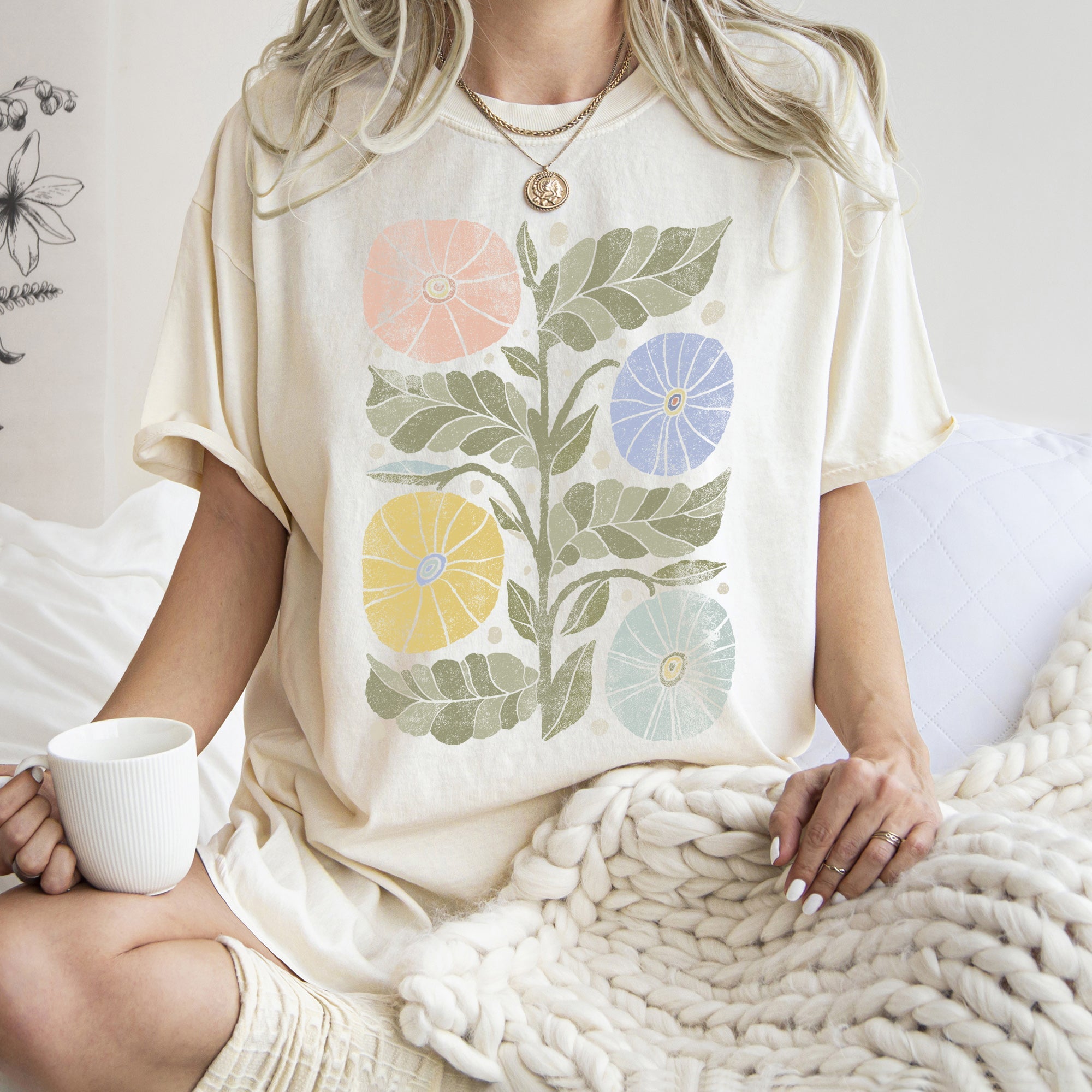 Boho Folk Art Chic Flower Comfort Colors Tee