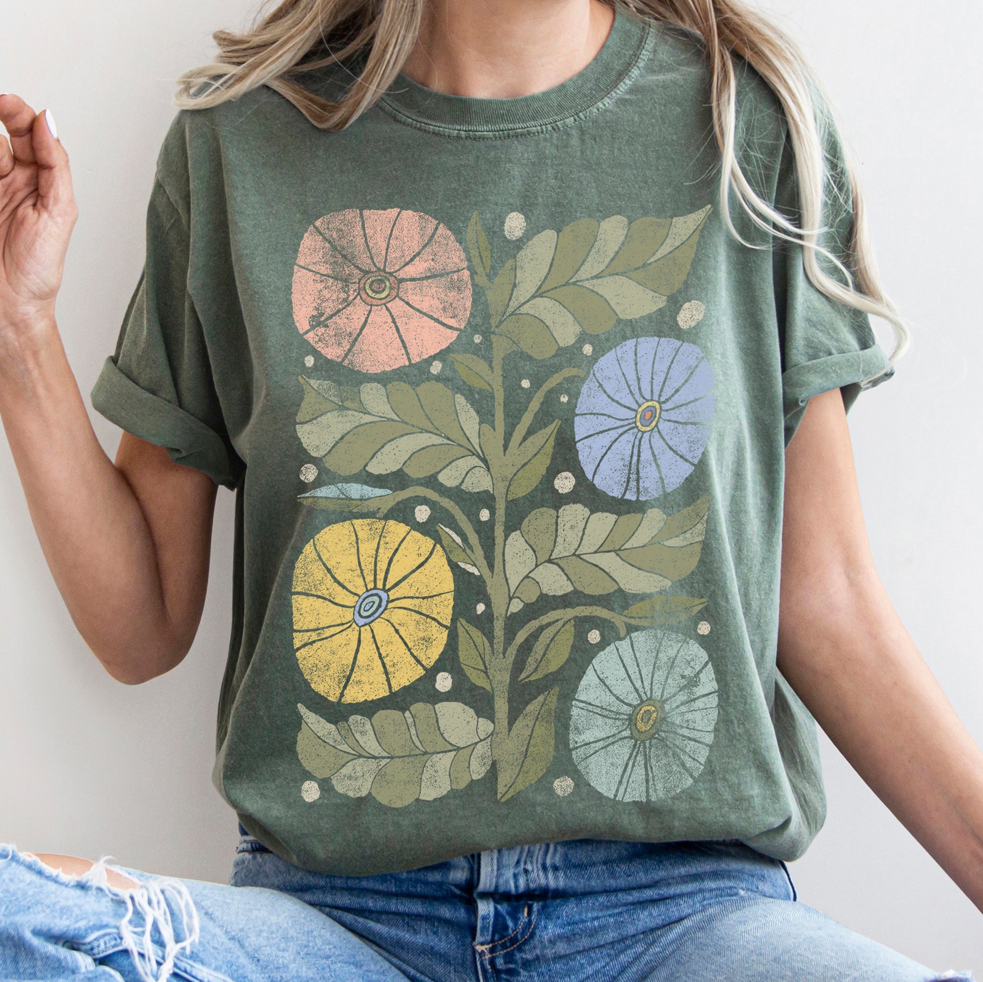 Boho Folk Art Chic Flower Comfort Colors Tee