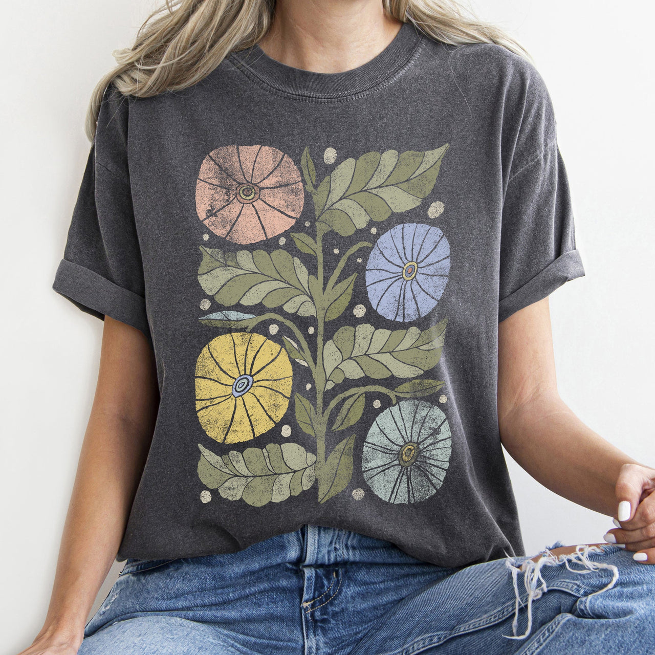 Boho Folk Art Chic Flower Comfort Colors Tee