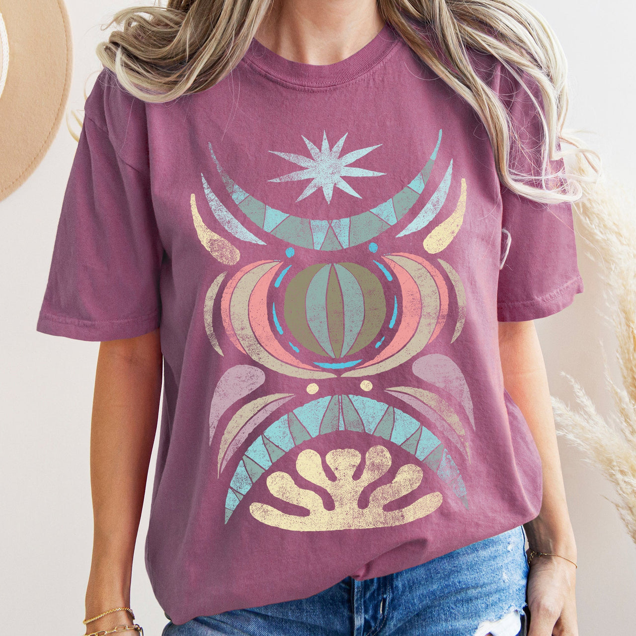 Boho Folk Art Celestial Star Comfort Colors Tee Soft Cotton Everyday Casual Wear