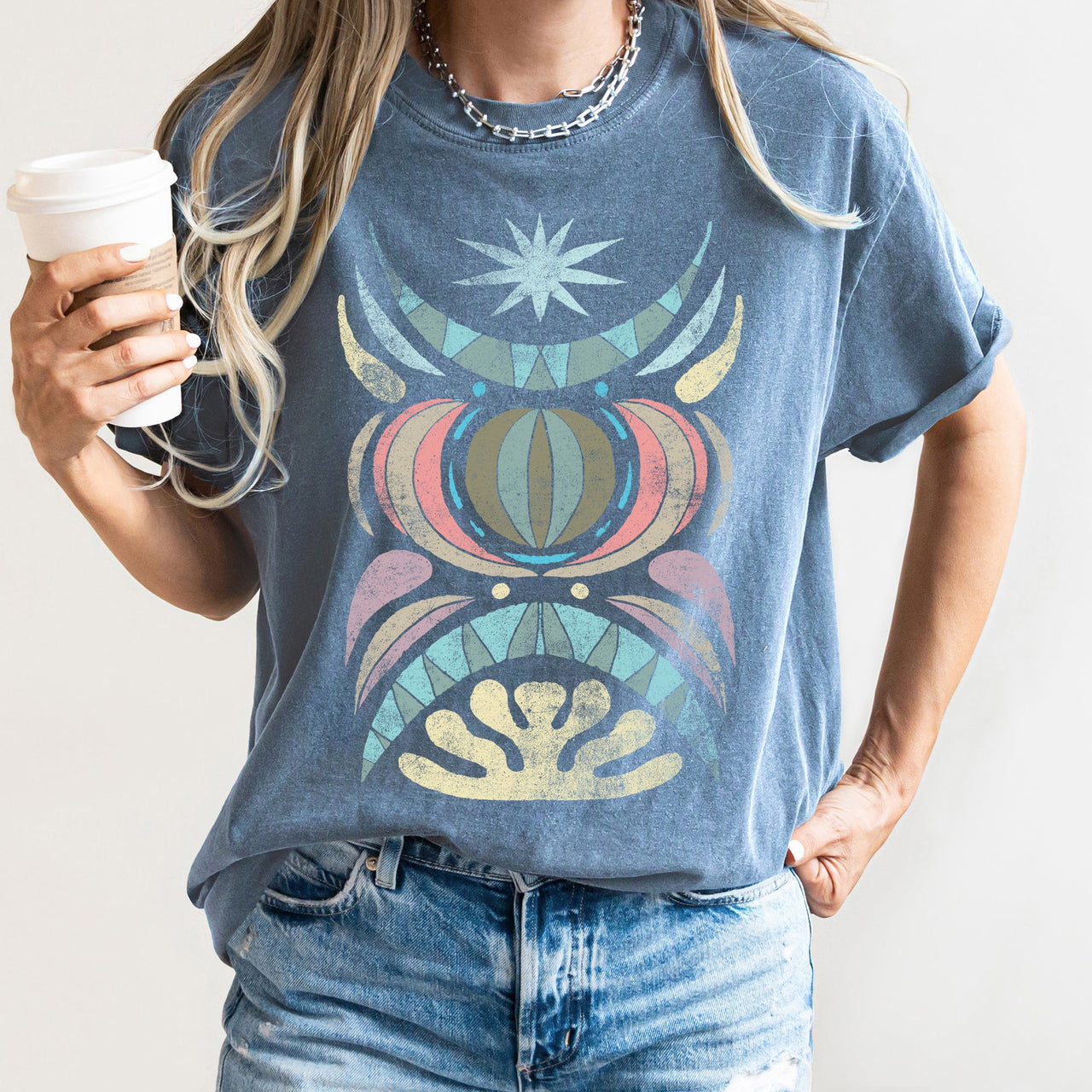 Boho Folk Art Celestial Star Comfort Colors Tee Soft Cotton Everyday Casual Wear