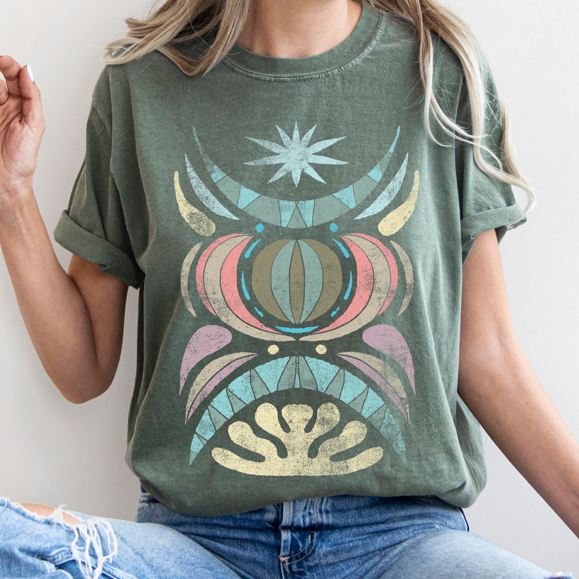 Boho Folk Art Celestial Star Comfort Colors Tee Soft Cotton Everyday Casual Wear