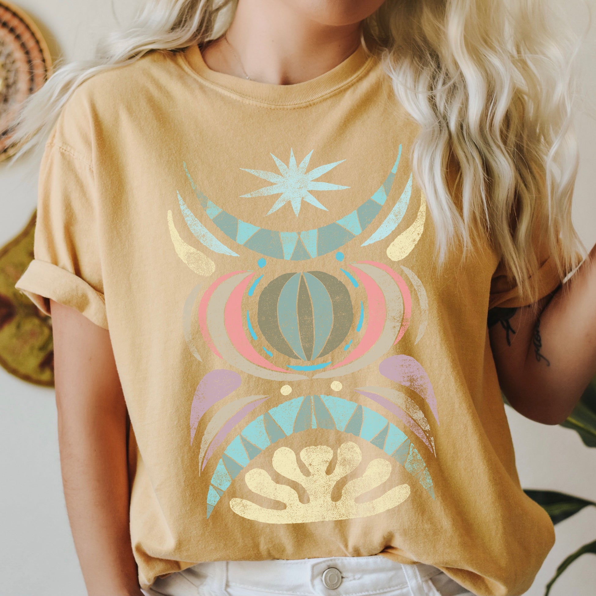 Boho Folk Art Celestial Star Comfort Colors Tee Soft Cotton Everyday Casual Wear