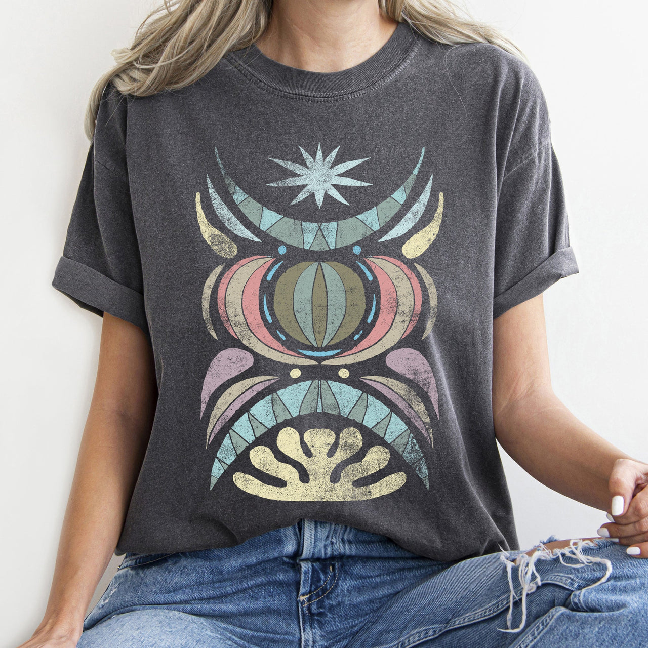 Boho Folk Art Celestial Star Comfort Colors Tee Soft Cotton Everyday Casual Wear