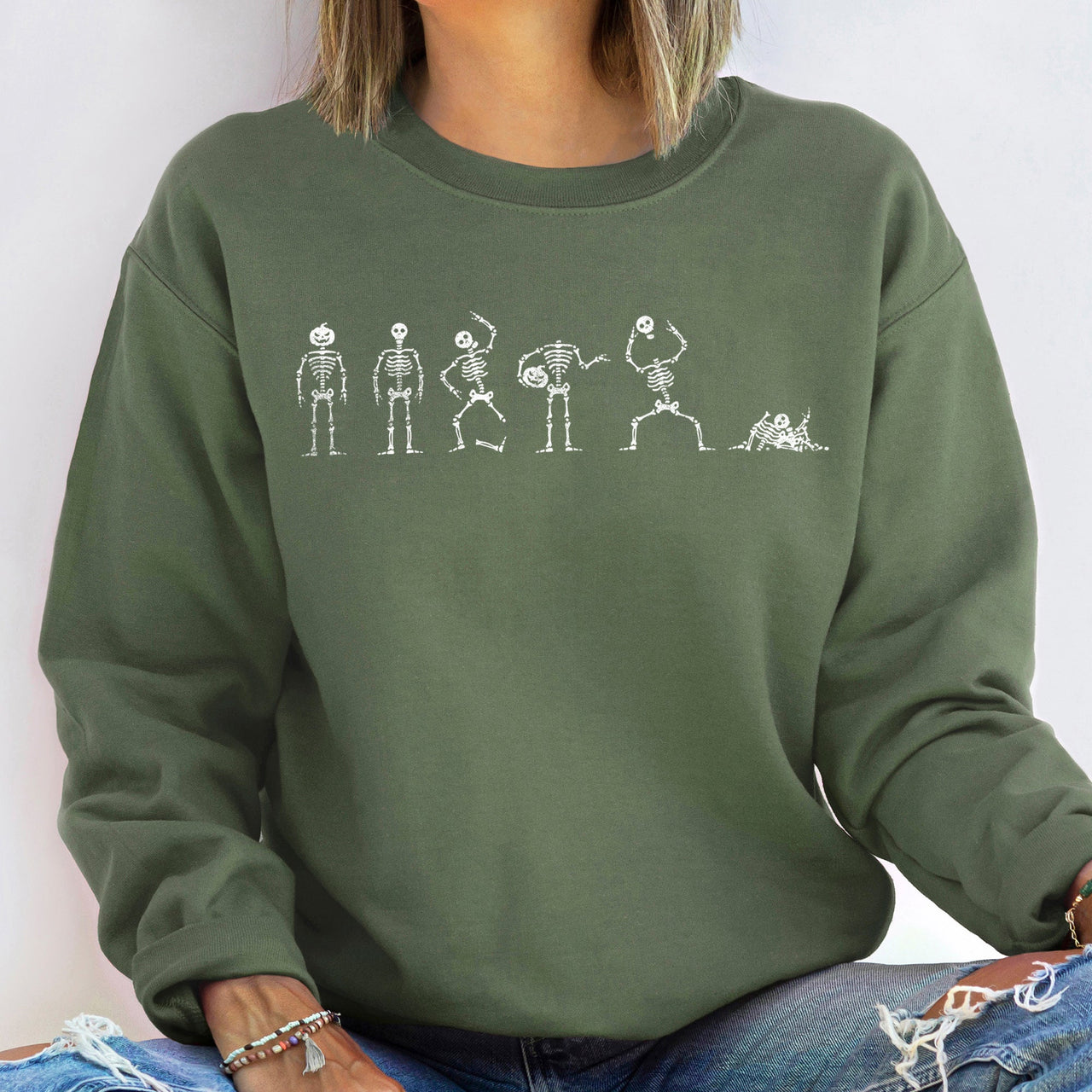 Skeleton Dance Vintage Halloween Spooky Night Edition Cozy Fleece Warm Comfy Sweatshirt