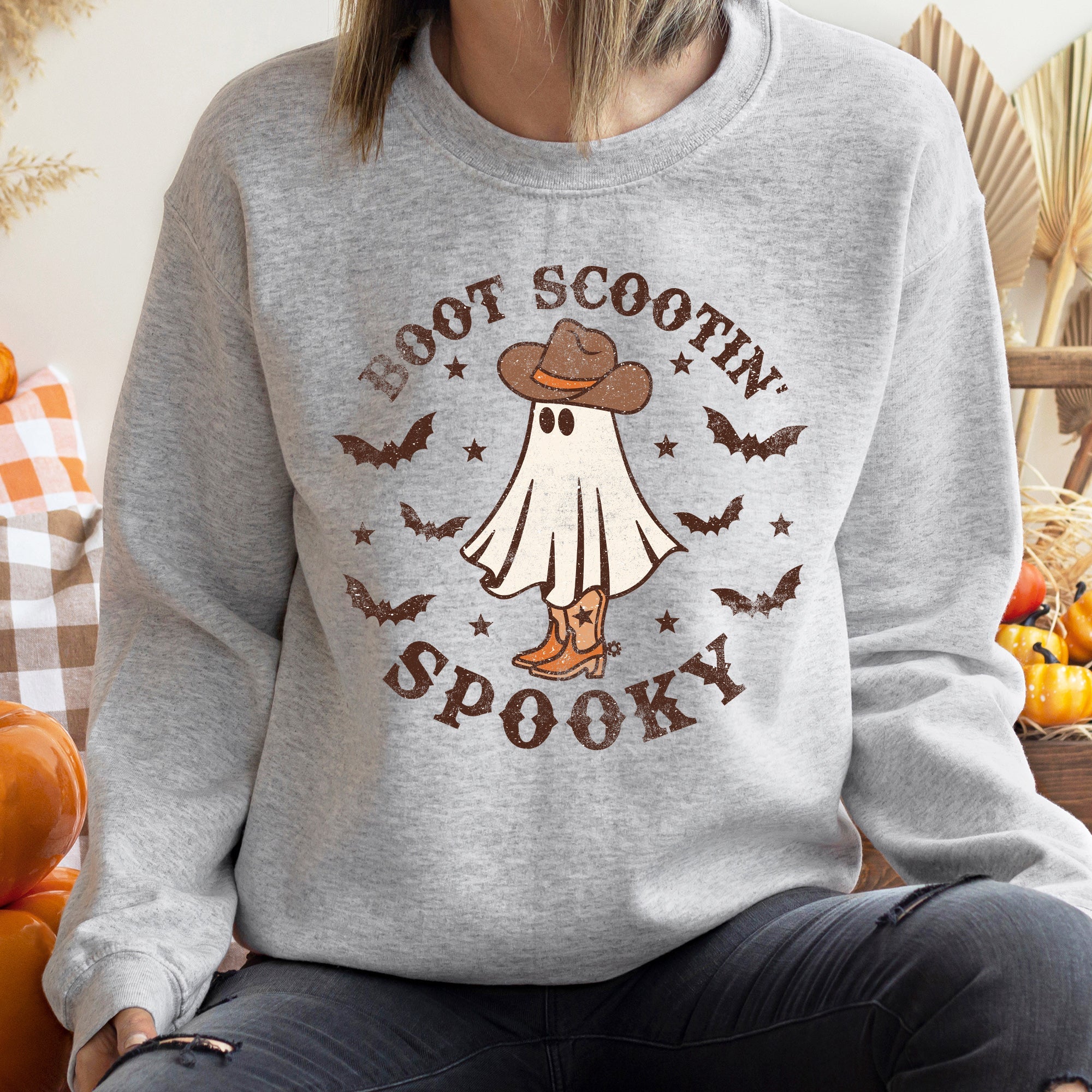 Boot Scooting Spooky Halloween Festive Cozy Graphic Design Autumn Night Sweatshirt