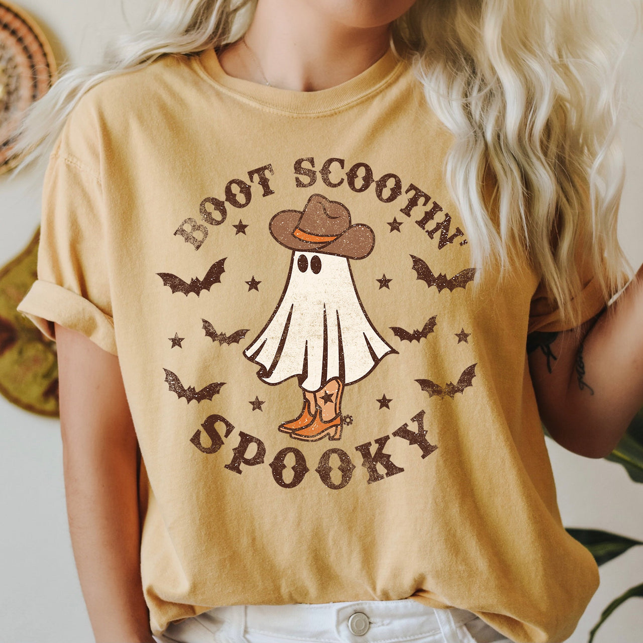 Boot Scooting Spooky Retro Ghost Featuring Classic Halloween Motif Comfort Colors Tee
