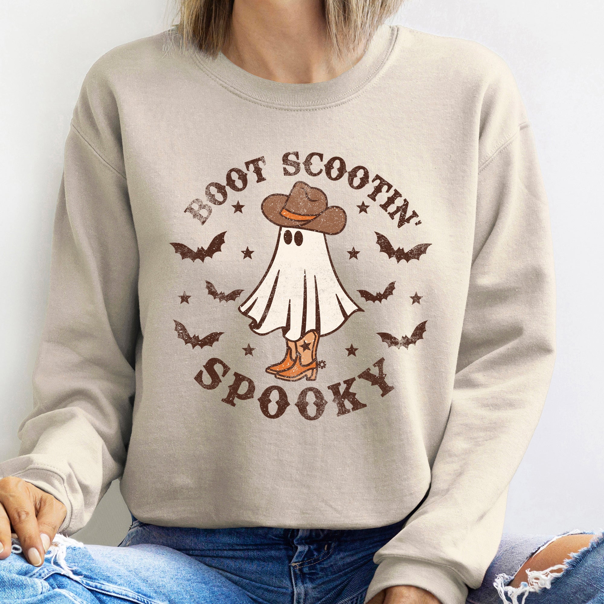 Boot Scooting Spooky Halloween Festive Cozy Graphic Design Autumn Night Sweatshirt