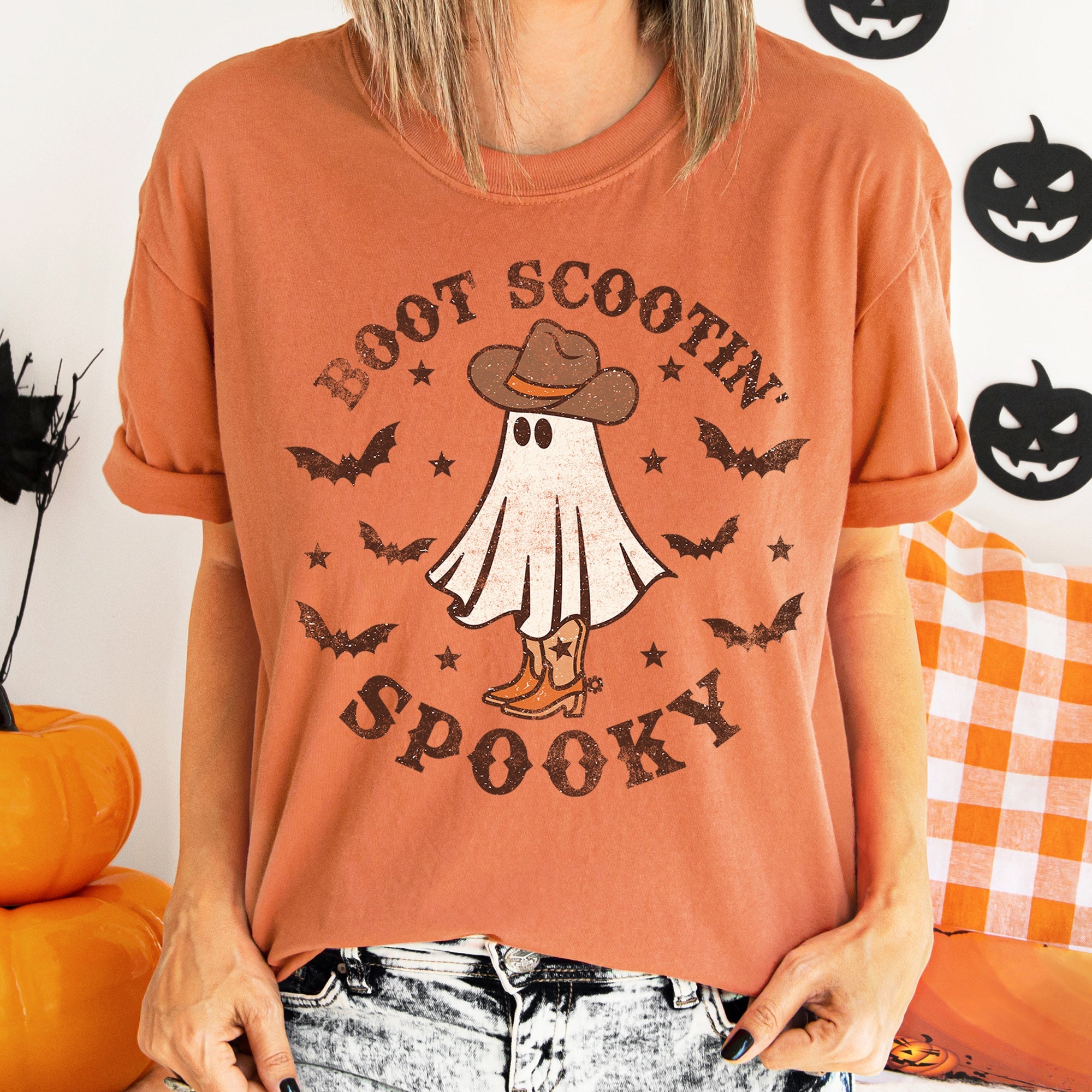 Boot Scooting Spooky Retro Ghost Featuring Classic Halloween Motif Comfort Colors Tee