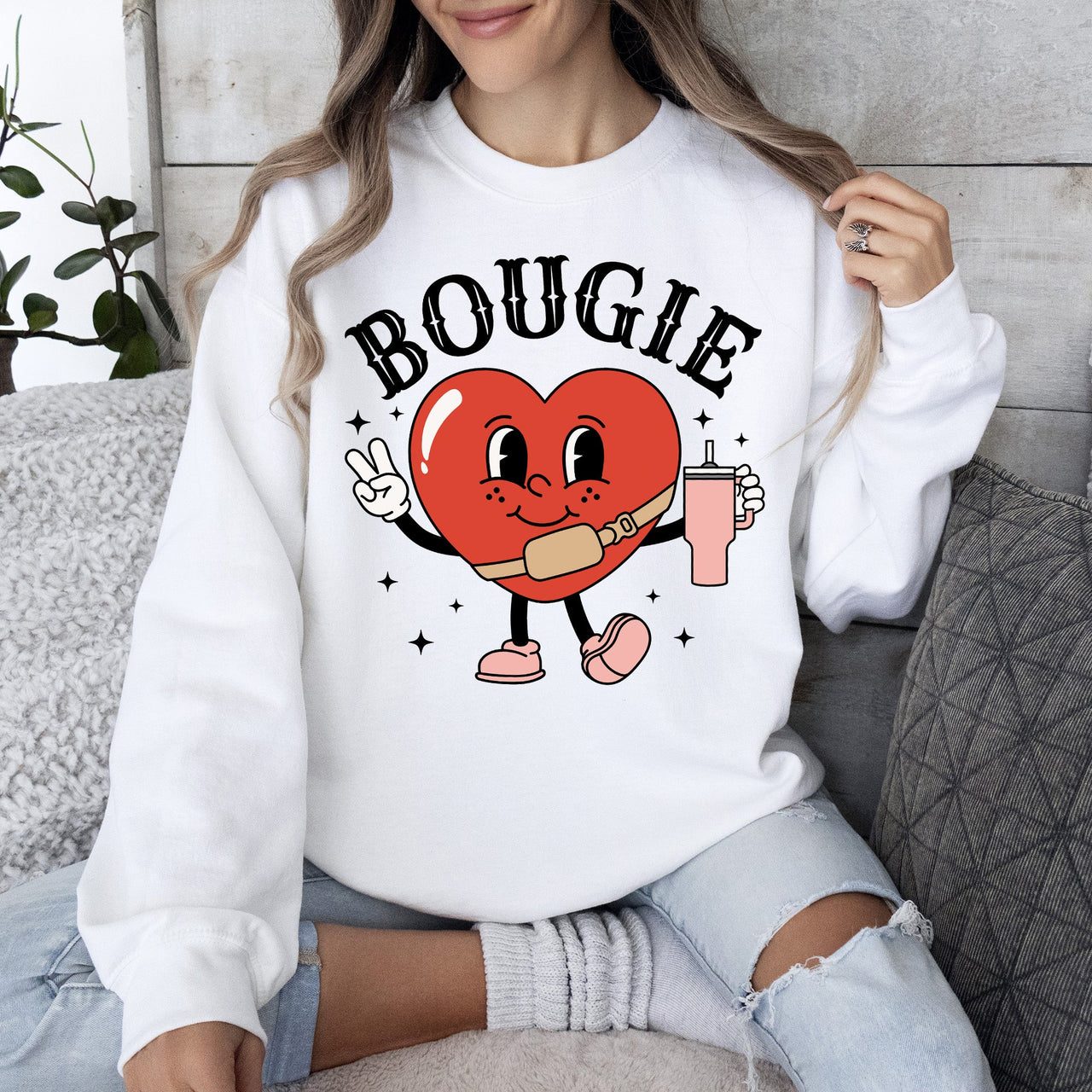 Bougie Heart Boujee Valentine Graphic Love Letter Cozy Luxe Statement Sweatshirt
