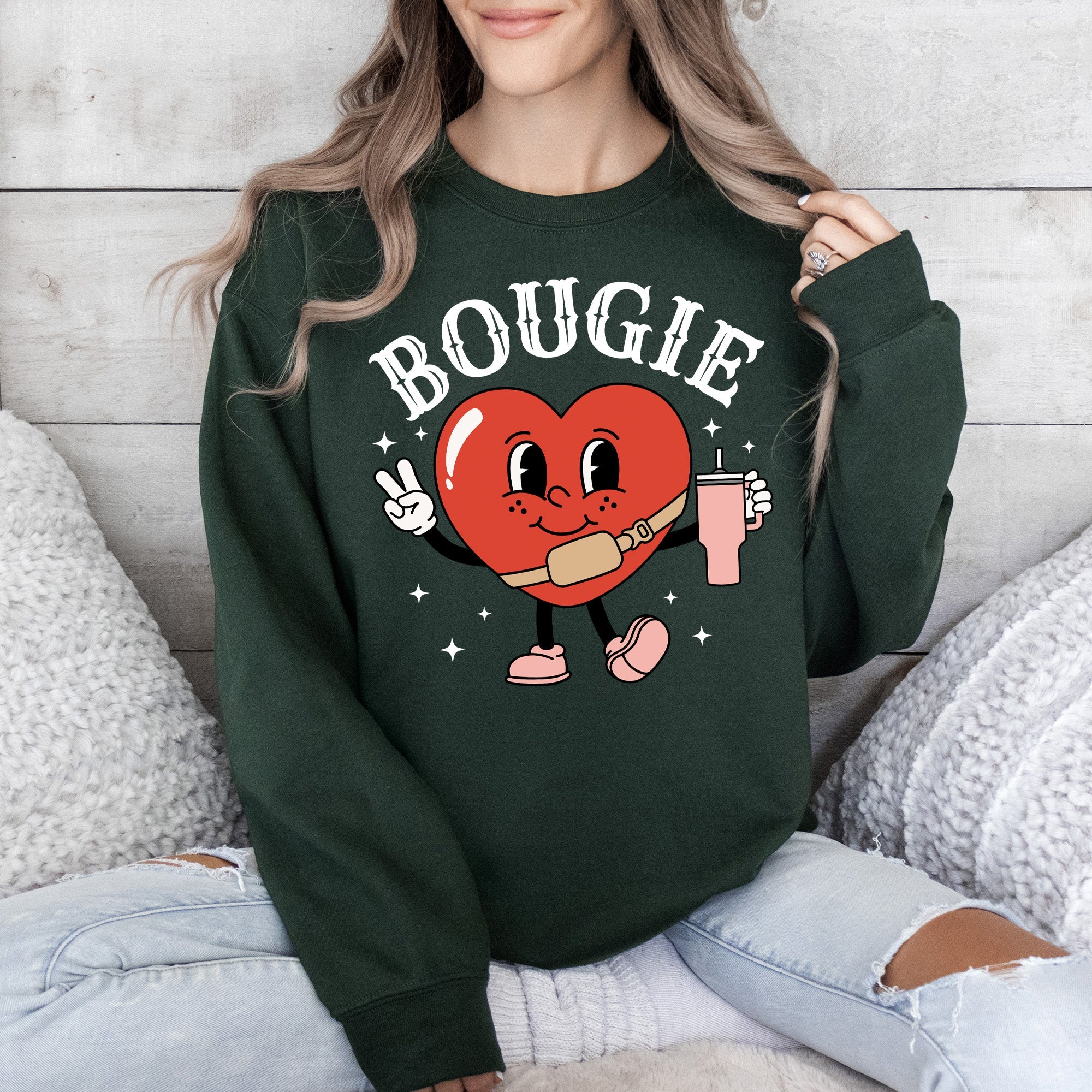 Bougie Heart Boujee Valentine Graphic Love Letter Cozy Luxe Statement Sweatshirt