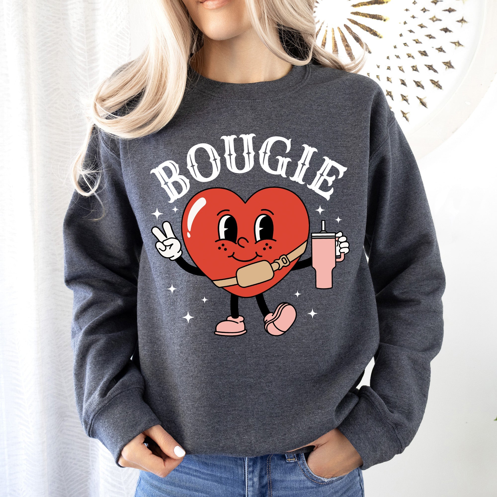 Bougie Heart Boujee Valentine Graphic Love Letter Cozy Luxe Statement Sweatshirt