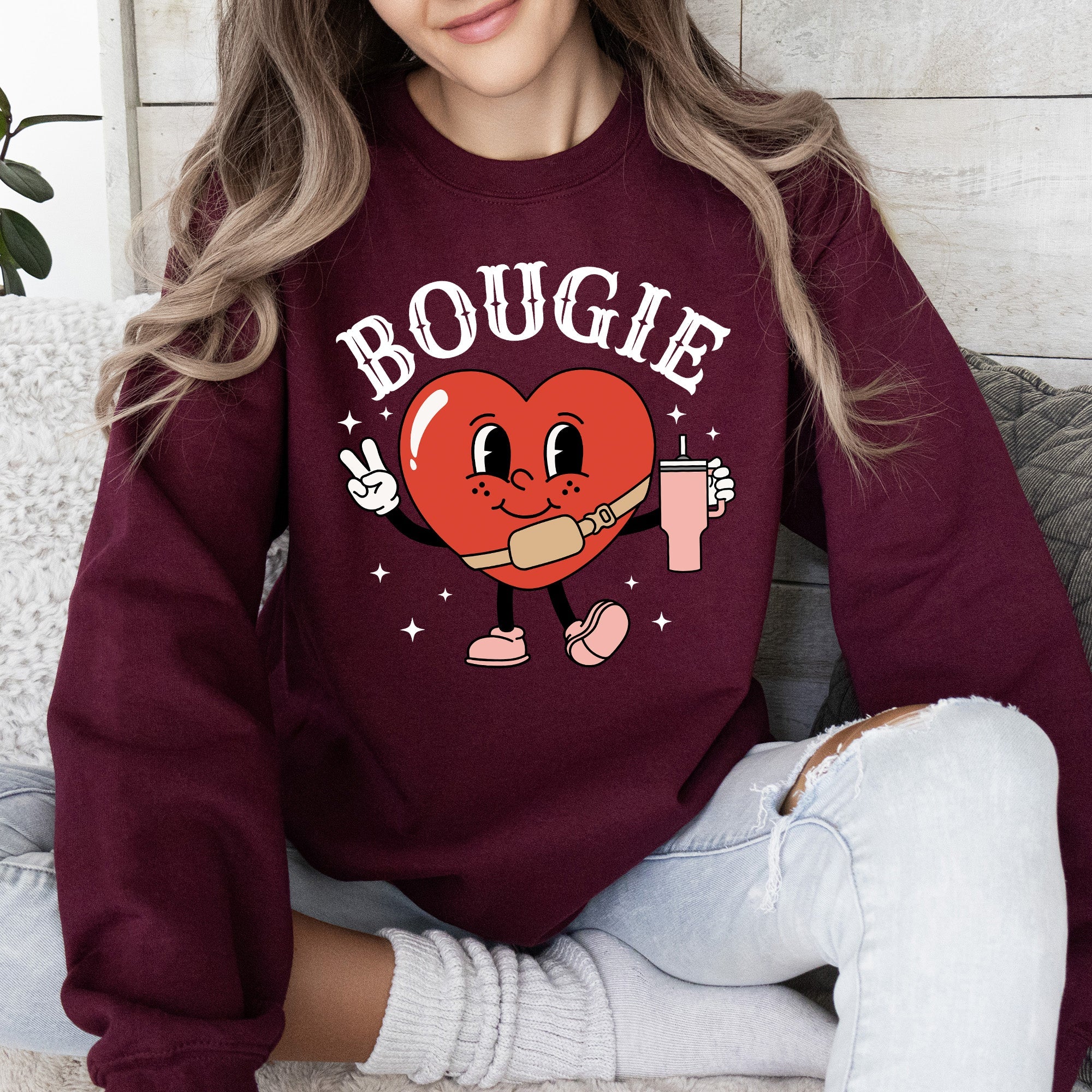 Bougie Heart Boujee Valentine Graphic Love Letter Cozy Luxe Statement Sweatshirt